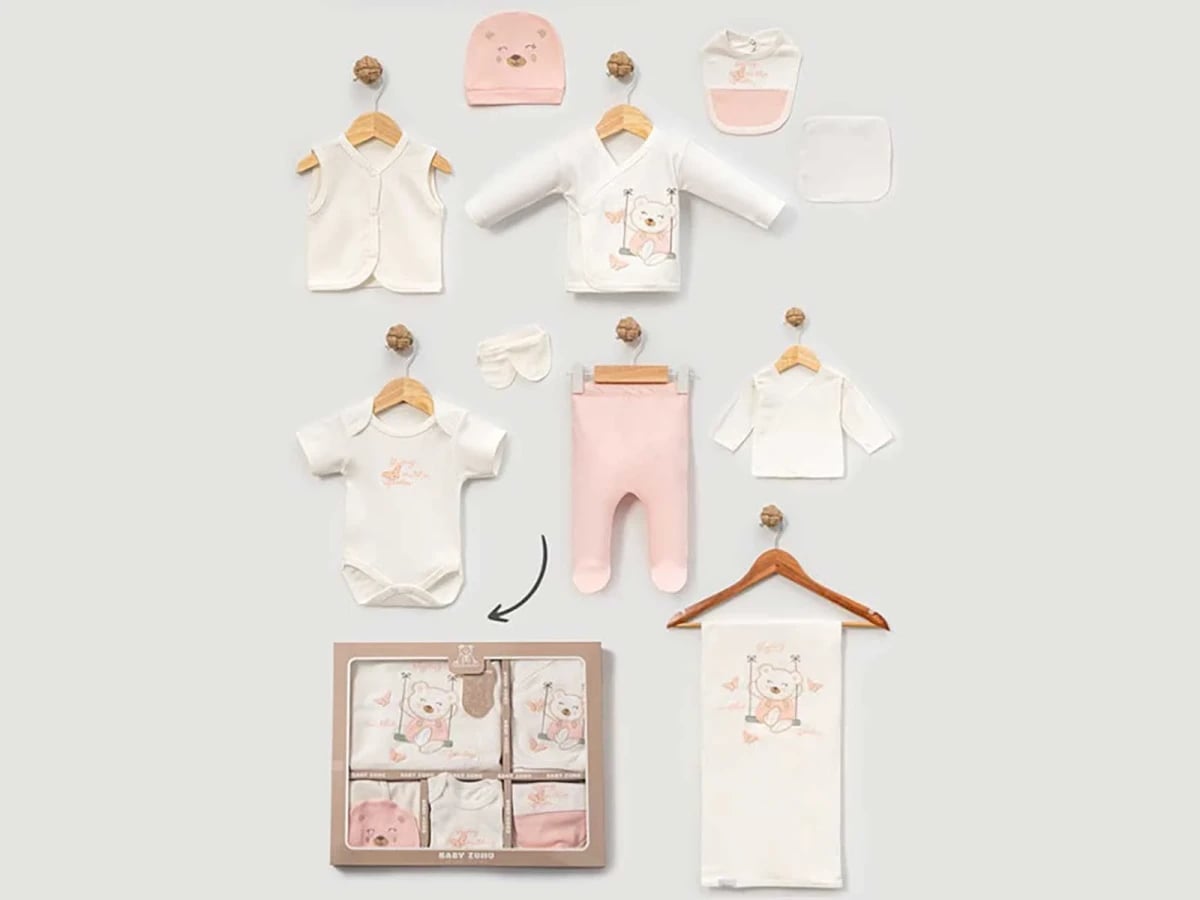 Bear Print Newborn Baby Girl 10-Piece Set in Powder Pink - Baby Zuhu - by Peralane