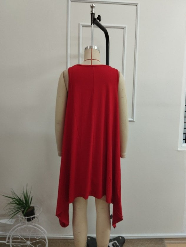 Women's Red Sleeveless V-Neck Asymmetric Hem Short Viscose Dress - Janes - by Peralane - photo 5