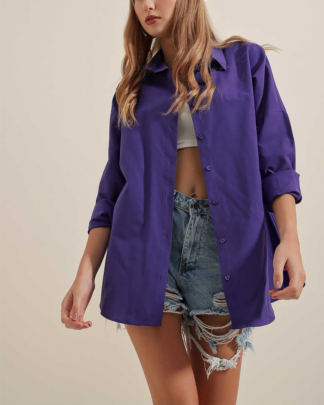 Oversize Long Basic Shirt - Purple - Bigdart - by Peralane - photo 4