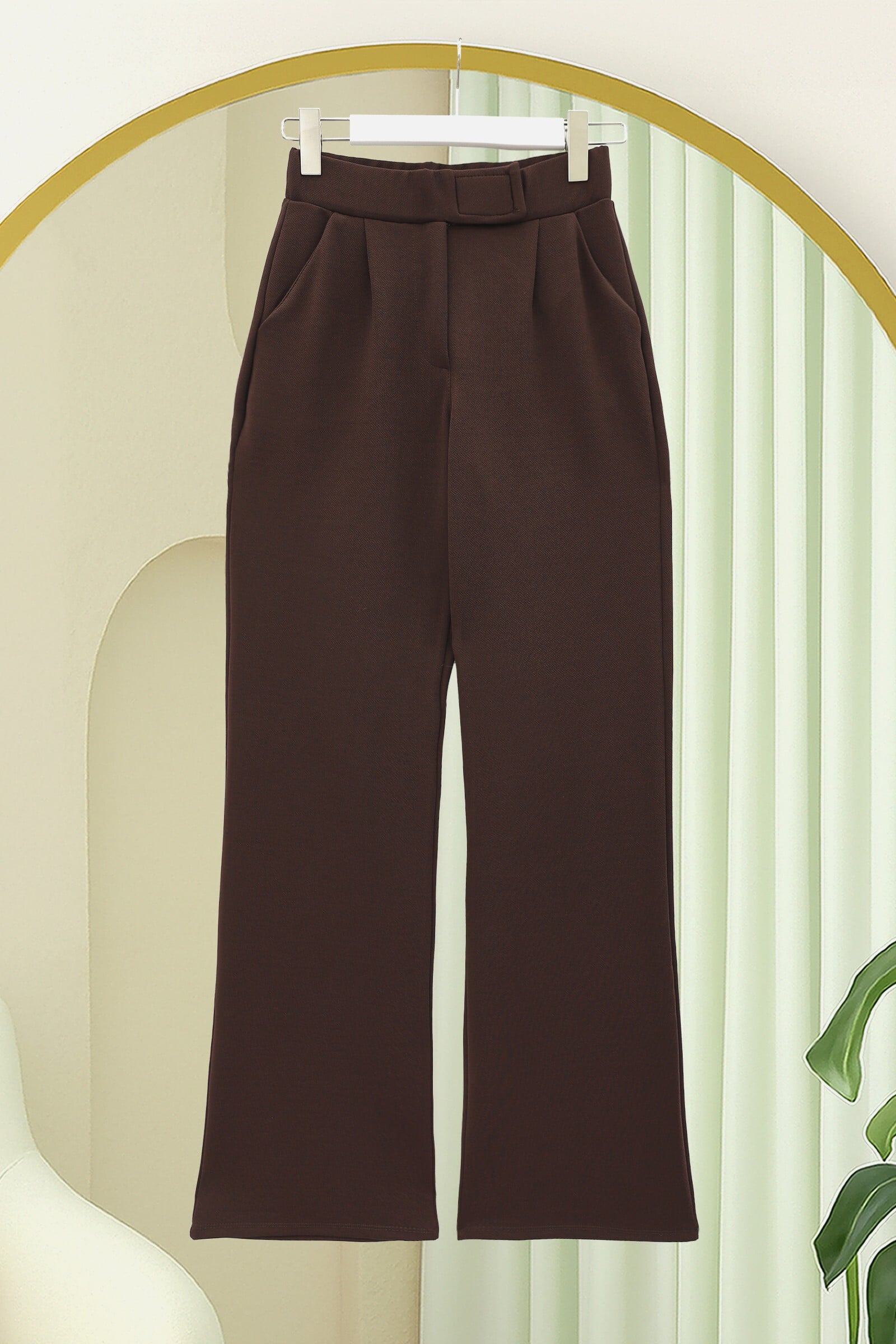 High-Waist Wide-Leg Trousers with Belt - Dark Brown - Podyumplus - by Peralane - photo 6