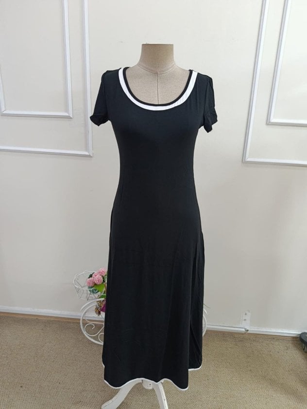 Women's Short Sleeve Round Neck Midi Dress with Contrast Trim - Janes - by Peralane - photo 4