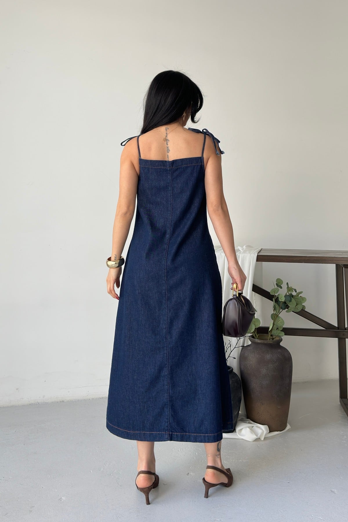 Women's Denim Pinafore Dress with Adjustable Straps - Dark Blue - Xlove - by Peralane - photo 5