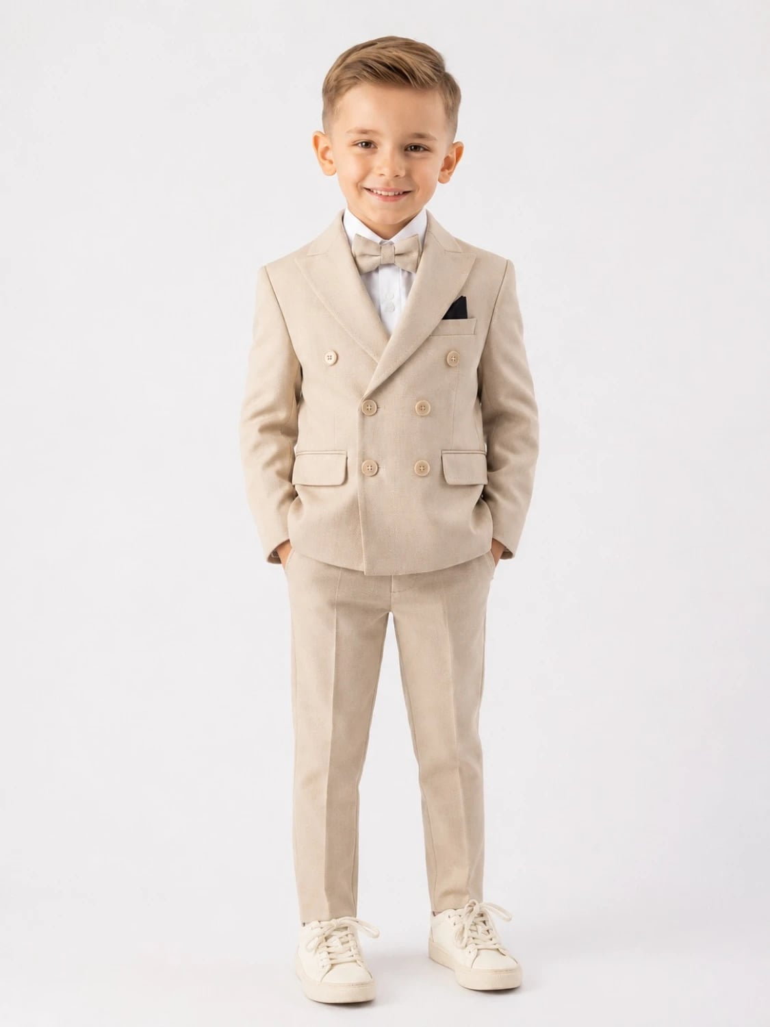 Boys' Double-Breasted Suit Set - Beige - Terry - by Peralane