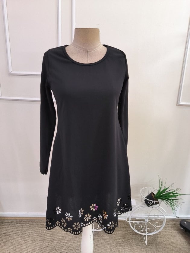 Women's Long-Sleeved Round Neck Dress with Laser-Cut Hem - Janes - by Peralane - photo 4