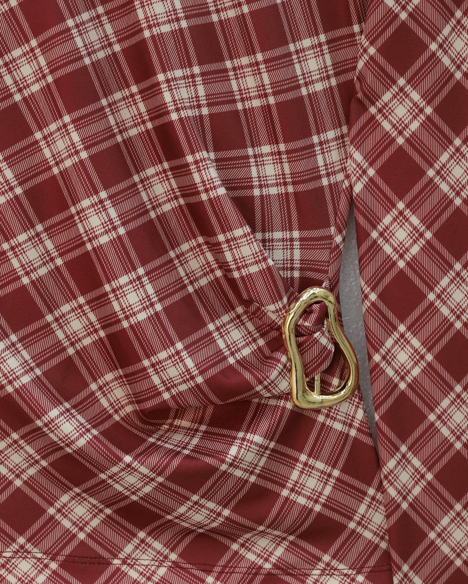 Side Buckle Plaid Blouse - Bordeaux - Podyumplus - by Peralane - photo 5