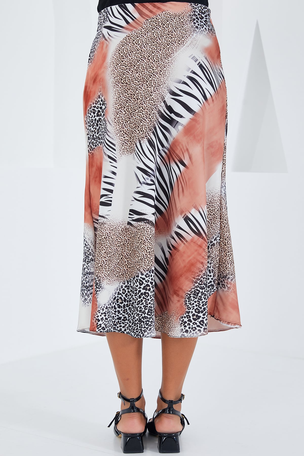 Women's Salmon and Black Patterned Satin Skirt and Tank Top Set - Bigdart - by Peralane - photo 4