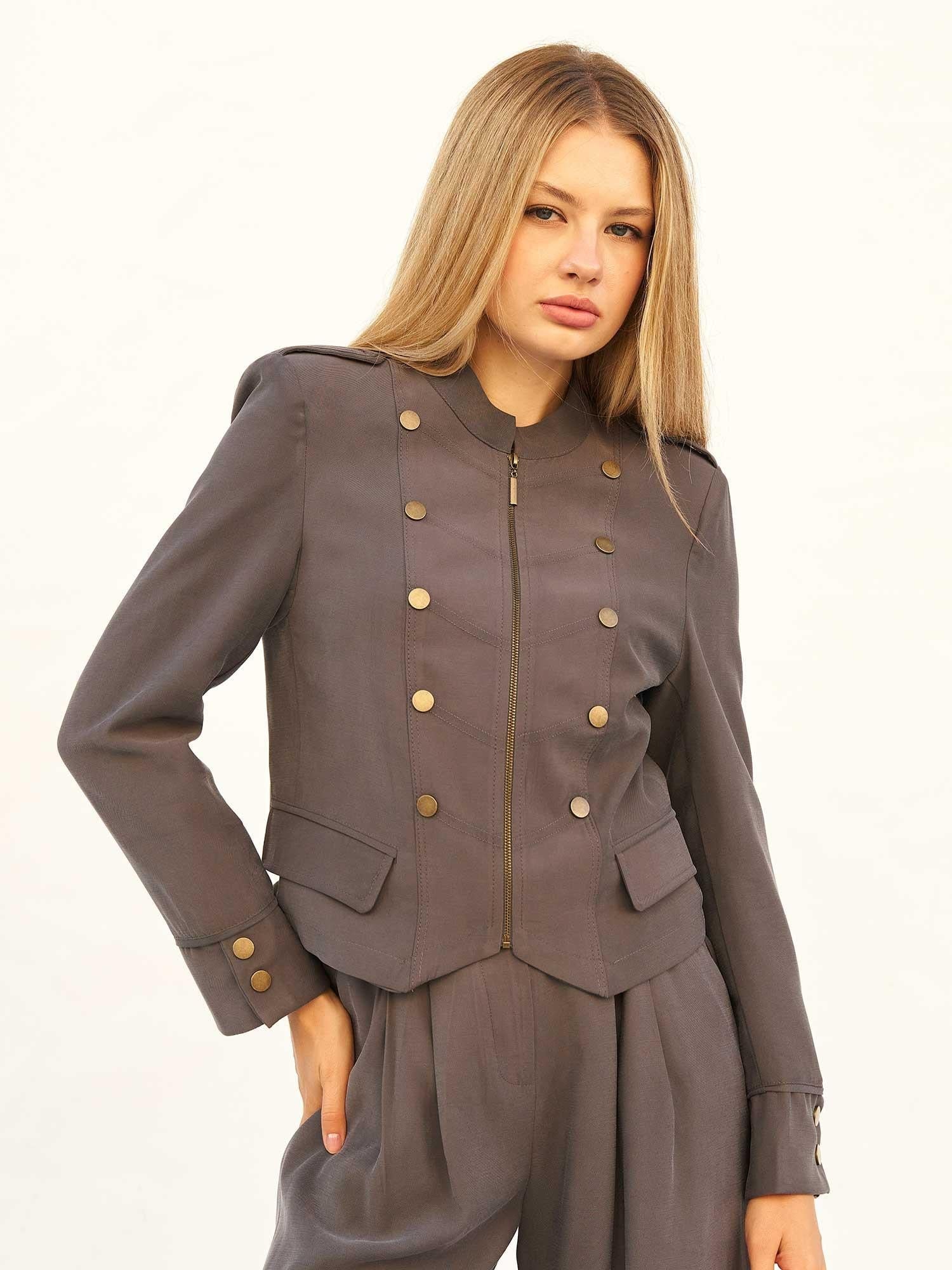 Women's Grey Napoleon Jacket with Gold Buttons - Lefon - by Peralane - photo 2