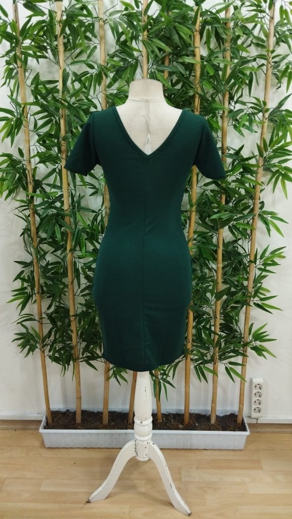 Women's Crepe Dress with Short Flutter Sleeves, V-Neck and Side Ruched Waist - Dark Green - Janes - by Peralane - photo 5