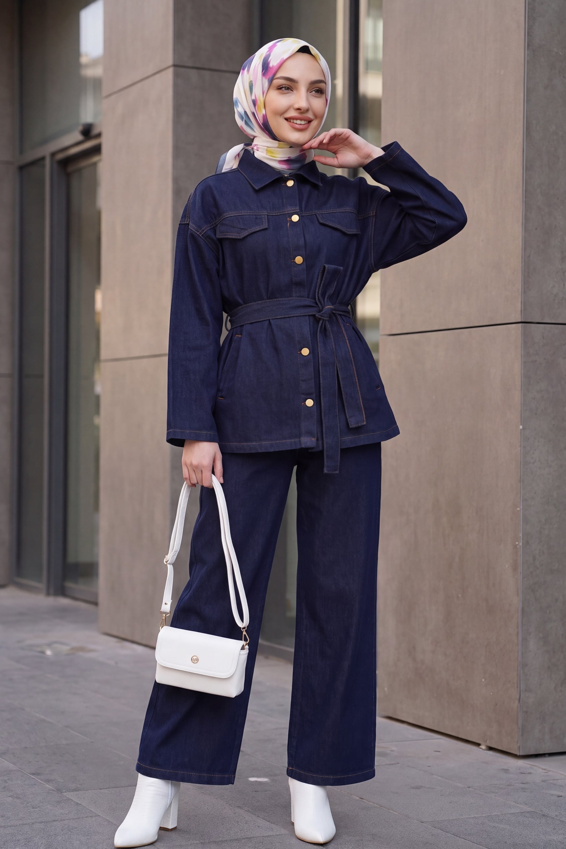 Women's Denim Jacket and Trousers Two-Piece Set - Dark Navy - Bigdart - by Peralane - photo 2