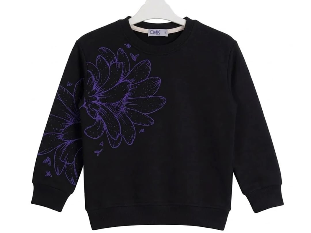 Girls' Floral Print Black Sweatshirt - CMK - by Peralane