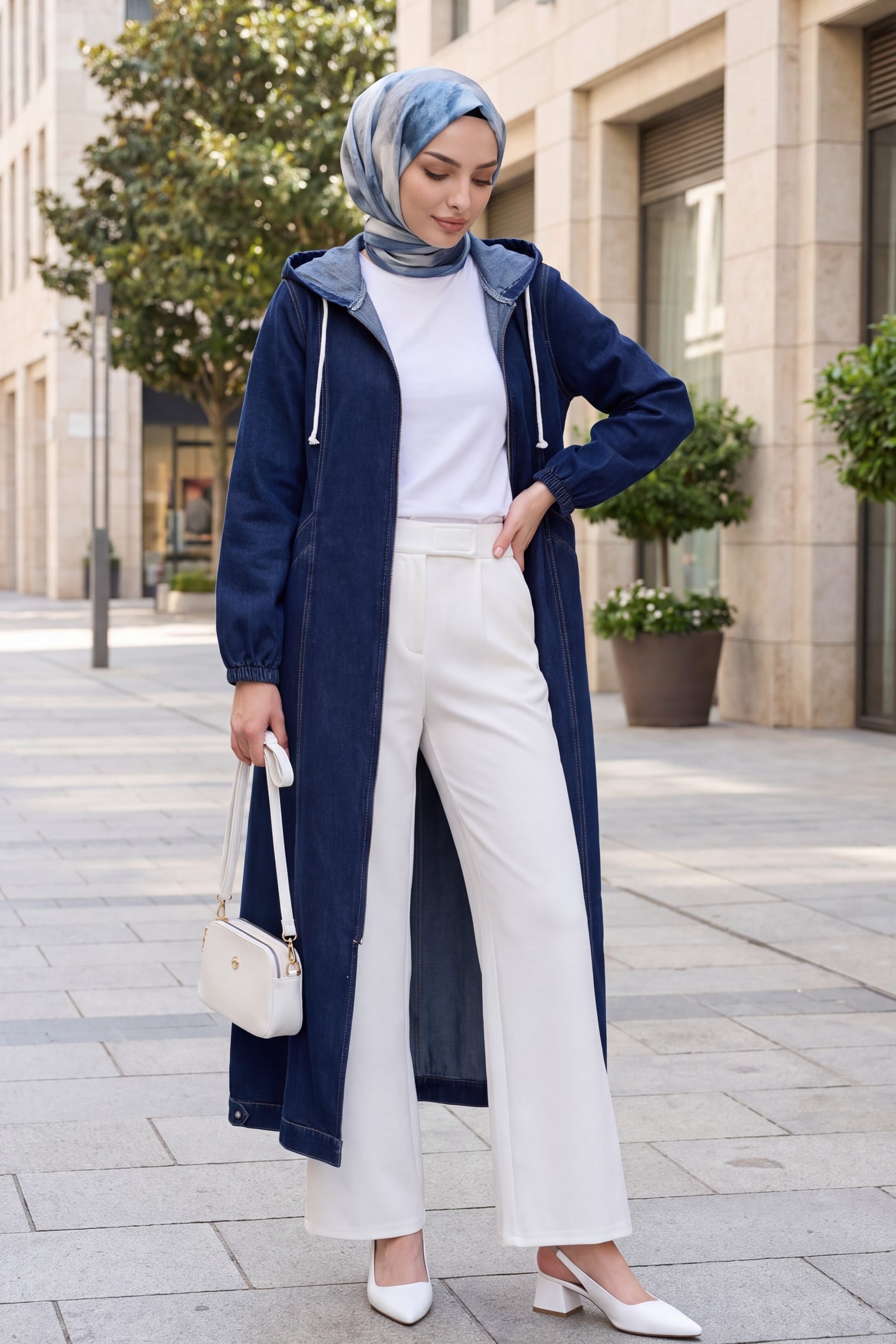 Longline Hooded Denim Jacket with Full-Length Zip - Indigo - Podyumplus - by Peralane - photo 4