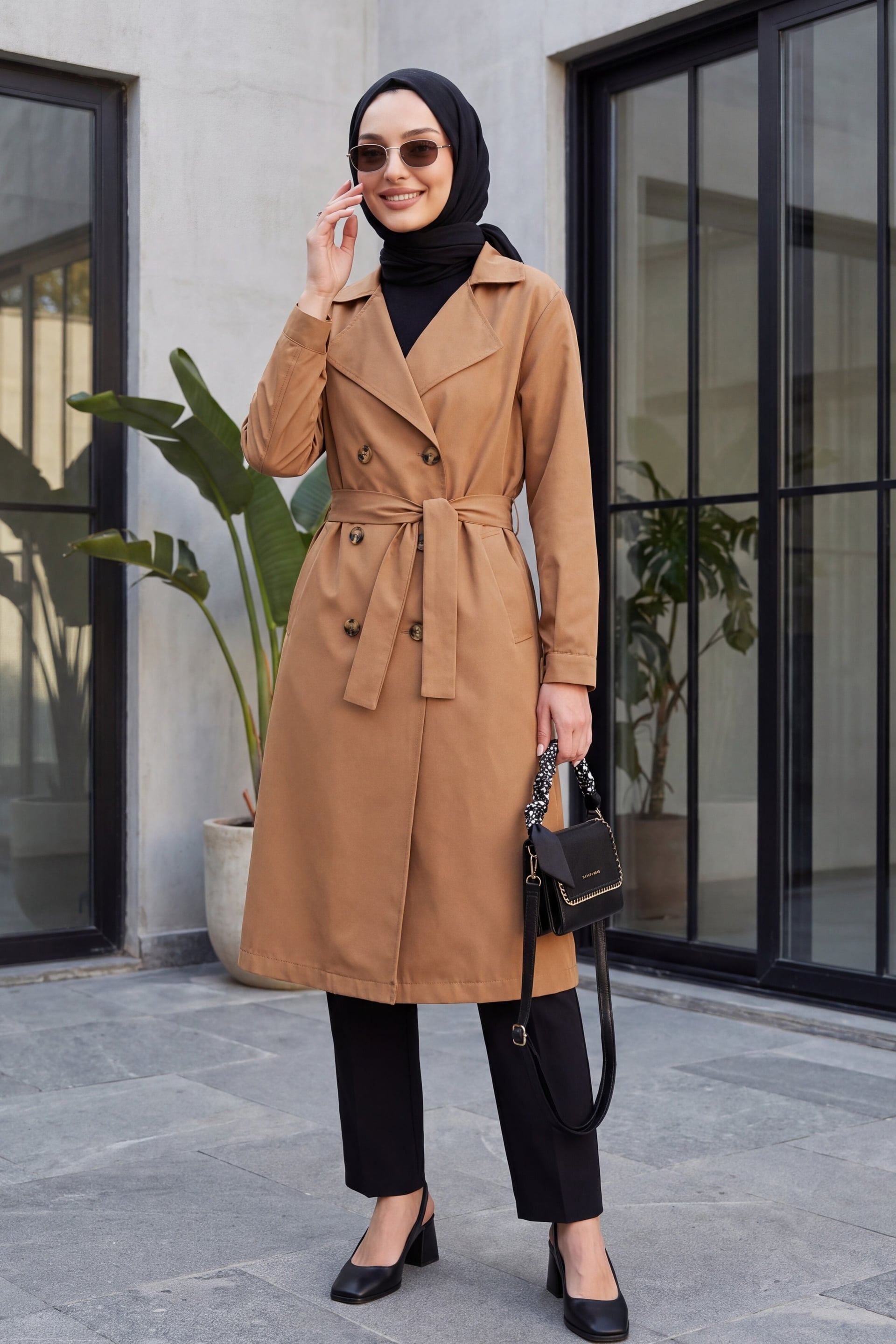 Double-Breasted Belted Trench Coat - Camel - Bigdart - by Peralane - photo 4