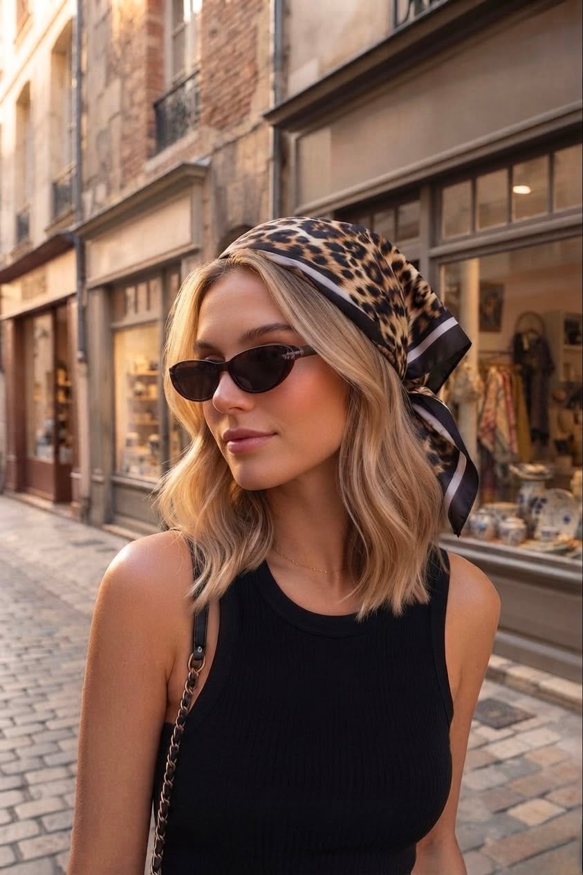 Black Leopard Print Bandana Scarf 50x50 cm - Nesvay - by Peralane - photo 3