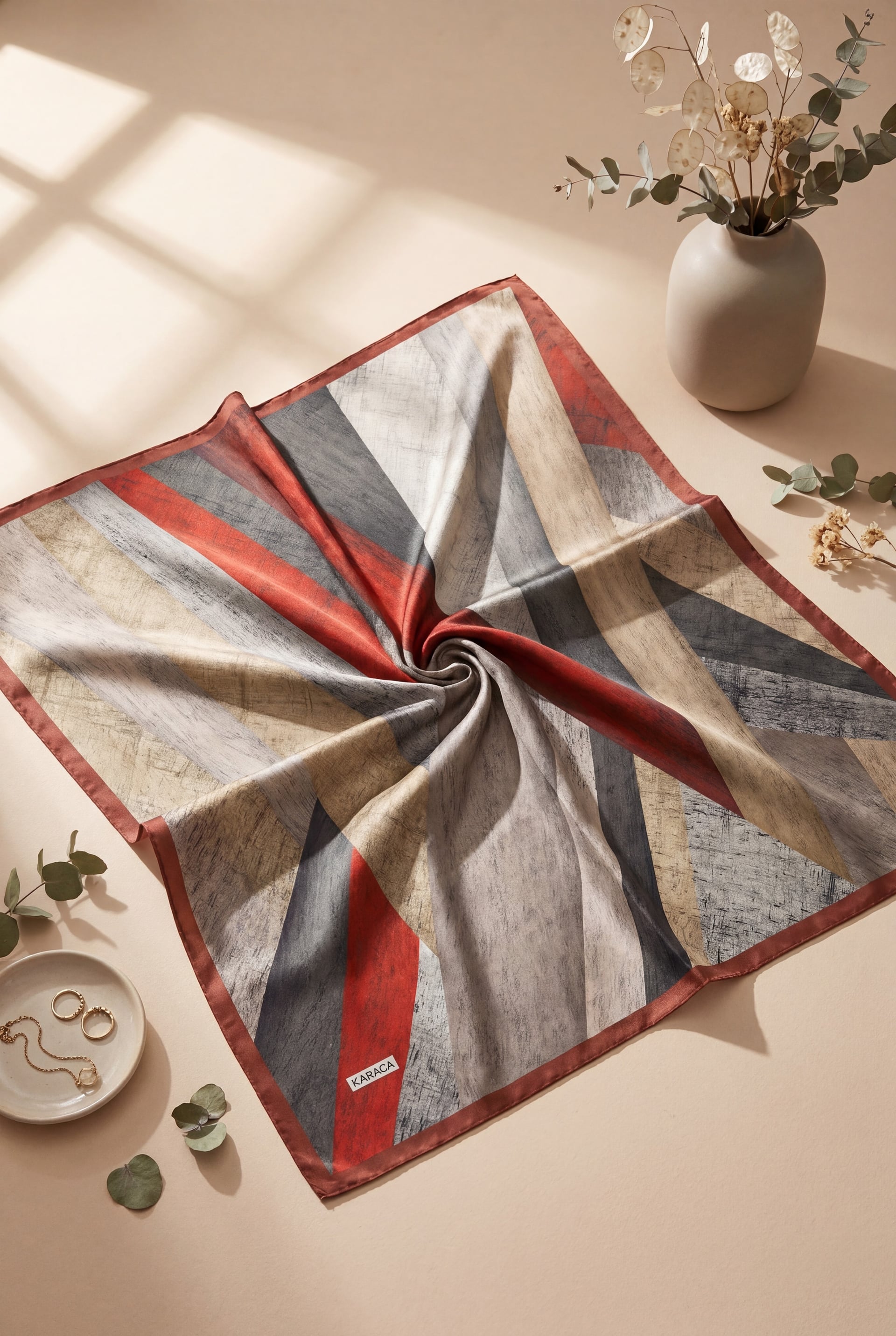 Asymmetric Patterned Rayon Scarf - Bordeaux - Podyumplus - by Peralane