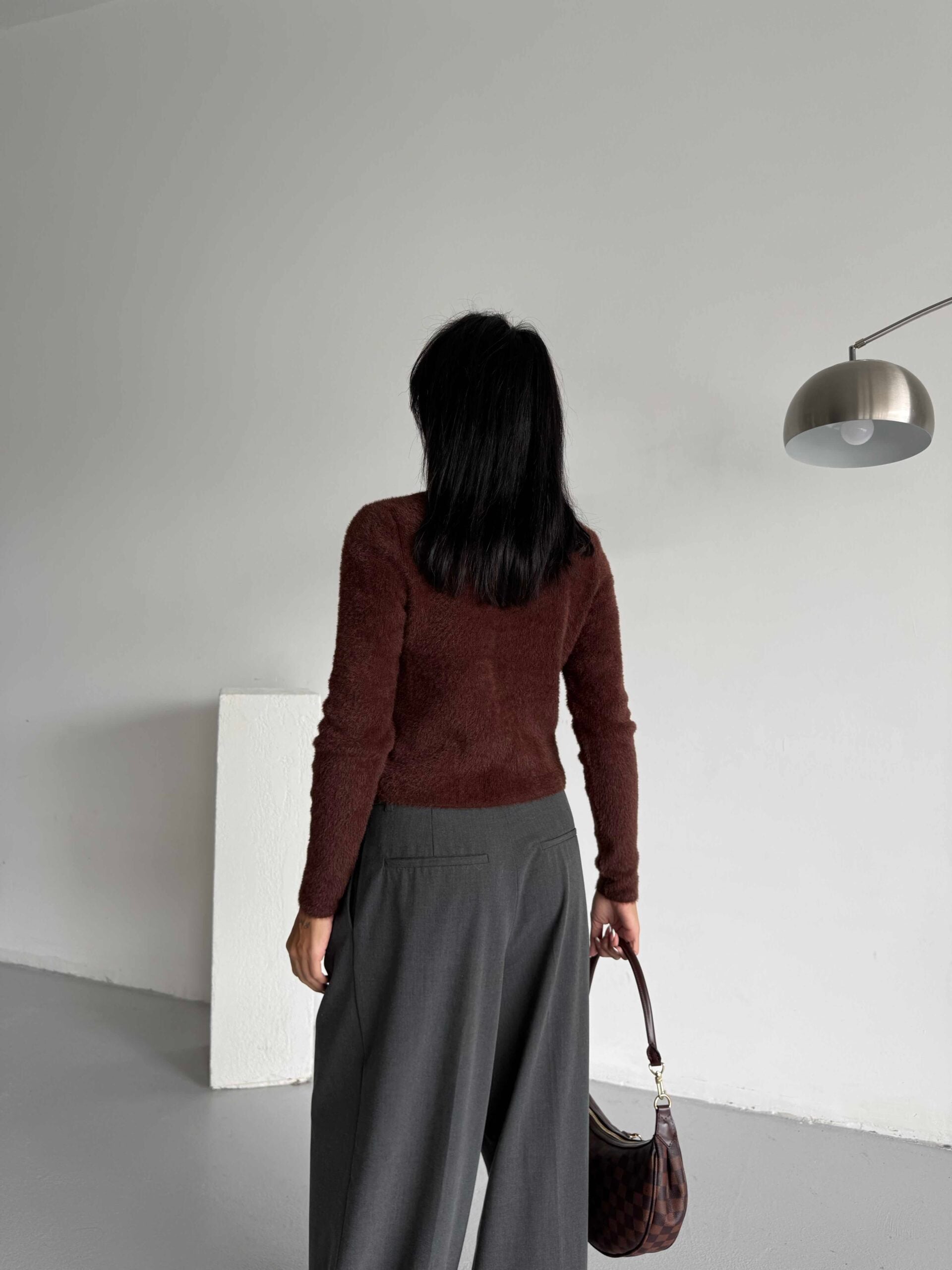 Brown Fuzzy Knit Cardigan with Gold-Tone Buttons - My Bee - by Peralane - photo 2