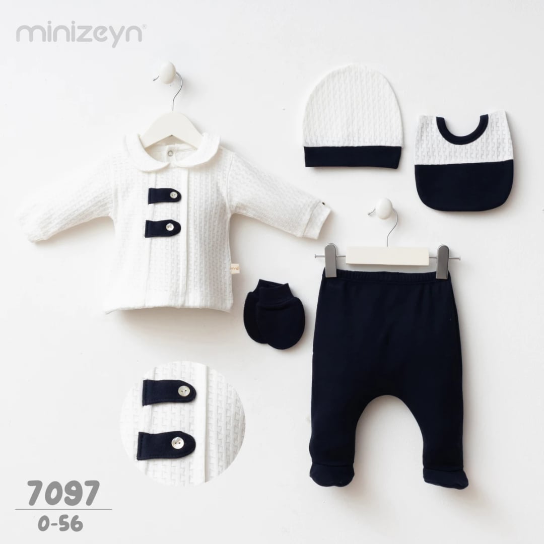 5-Piece Newborn Epaulette Knit Set in Indigo - Minizeyn - by Peralane