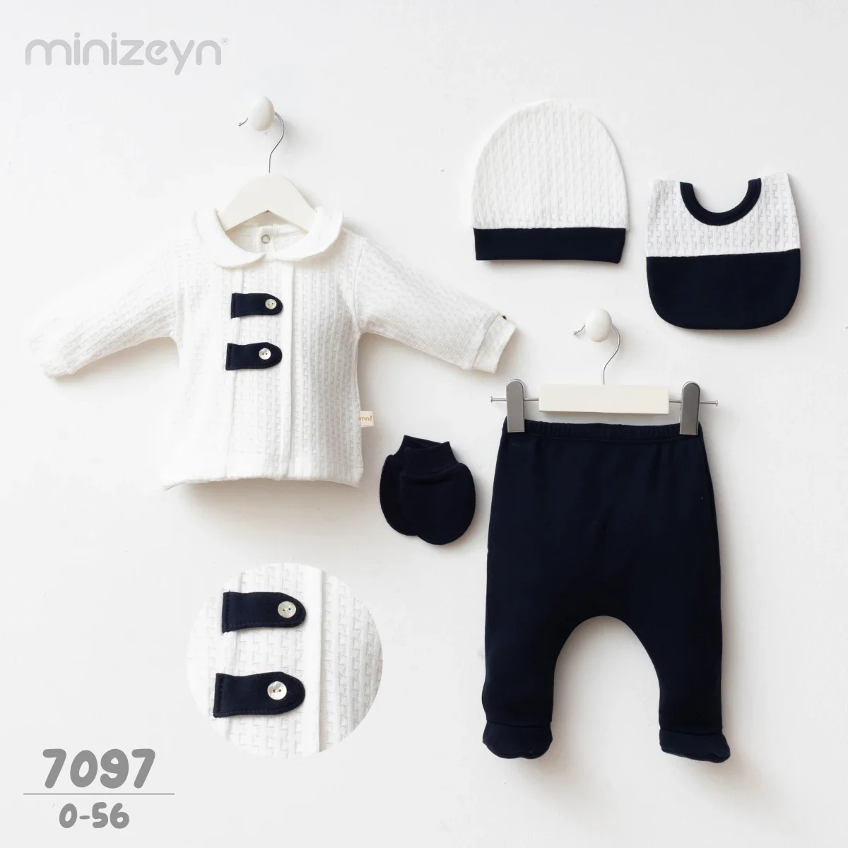 5-Piece Newborn Epaulette Knit Set in Indigo - Minizeyn - by Peralane