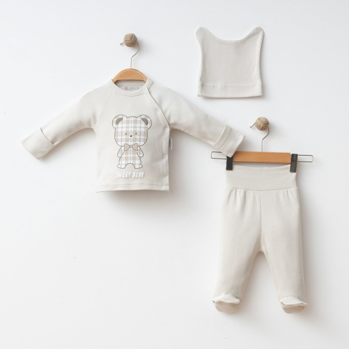 Baby Boy 3-Piece Cotton Set with Teddy Bear Graphic - 0-3M - Gumus Baby - by Peralane