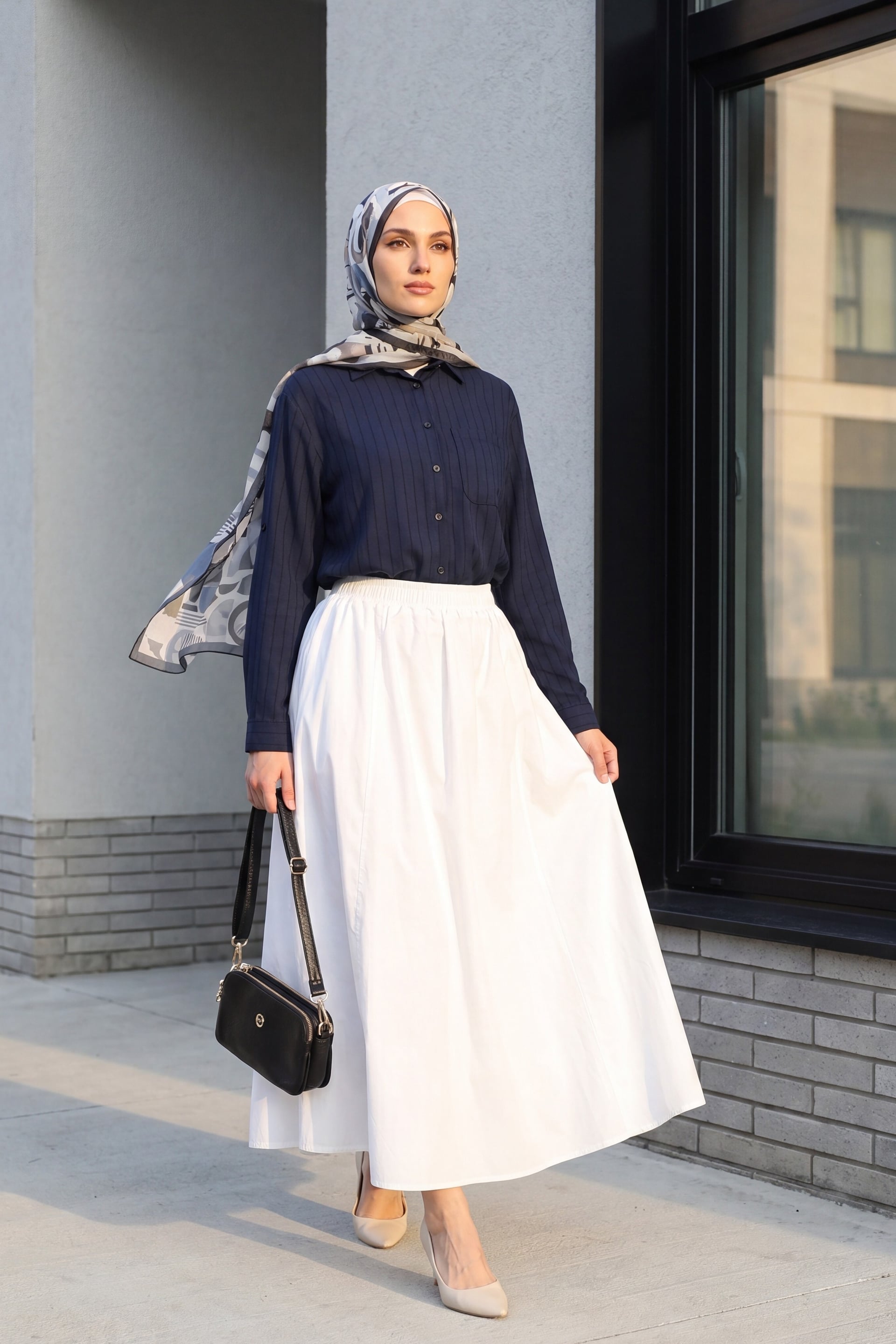 Tep Pocket Back-Long Oversized Linen Shirt - Navy - Podyumplus - by Peralane - photo 4