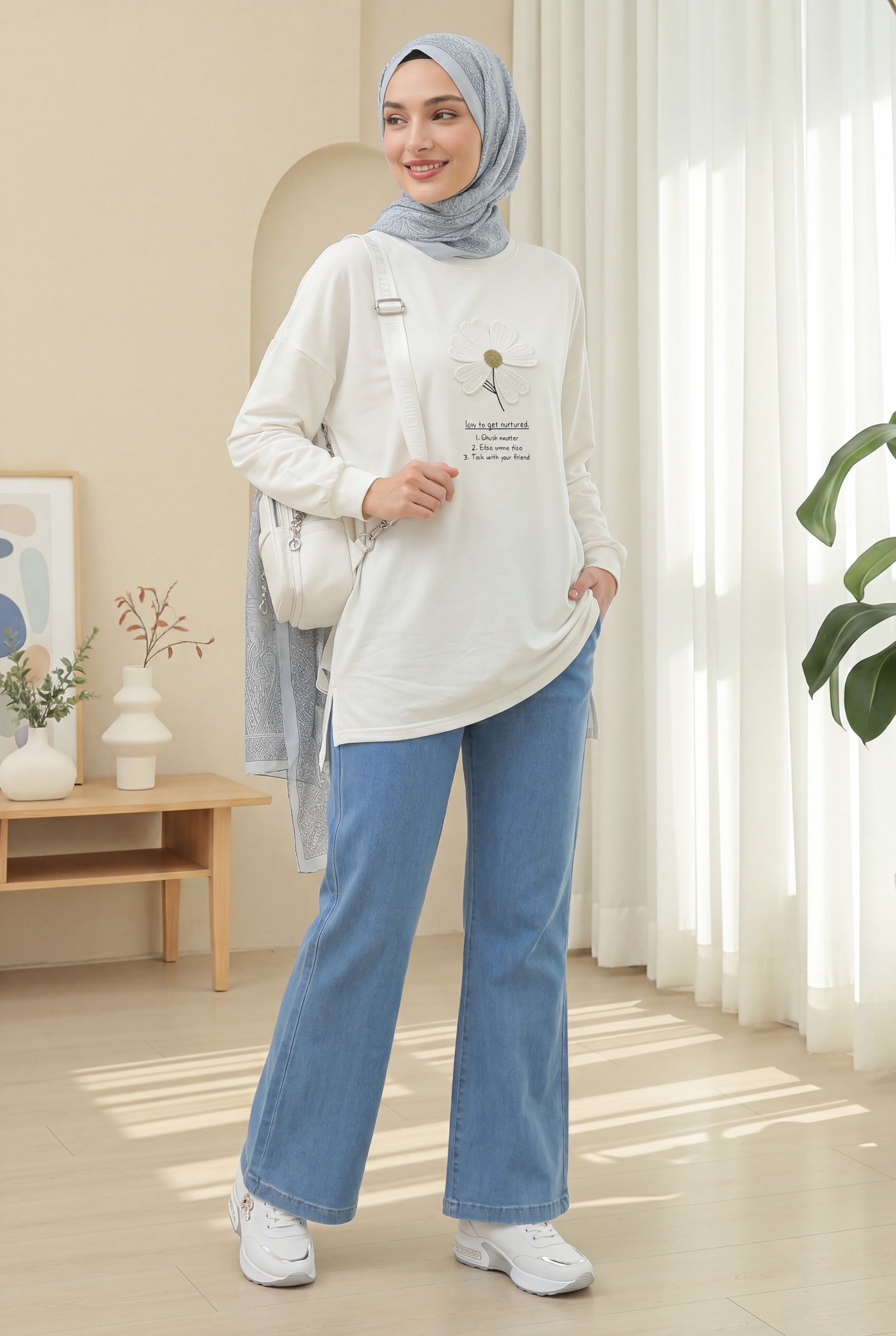 Women's Light Blue Flared Denim Trousers with Drawstring Waist and Pockets - Podyumplus - by Peralane - photo 5