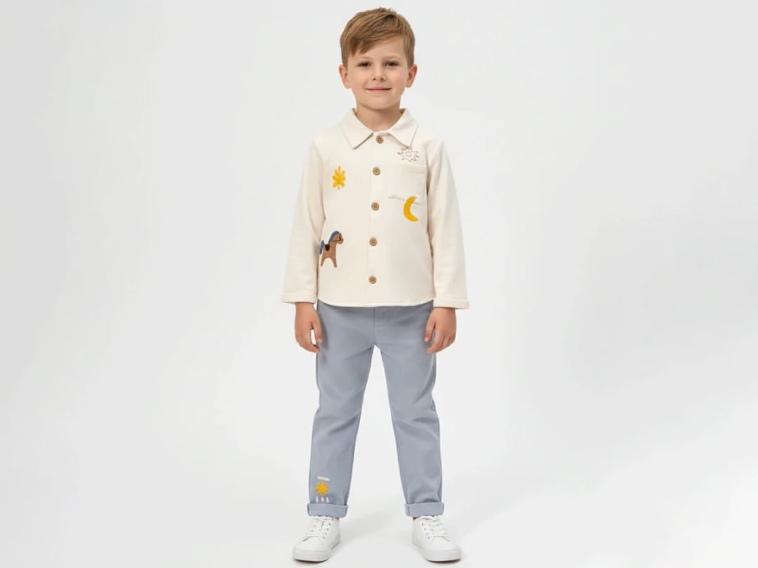White Embroidered Boys' Shirt and Trouser Set - Vovido - by Peralane