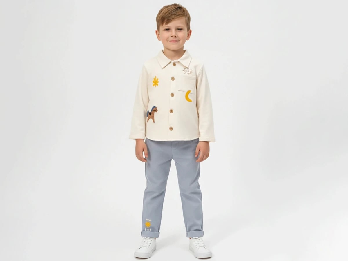 White Embroidered Boys' Shirt and Trouser Set - Vovido - by Peralane