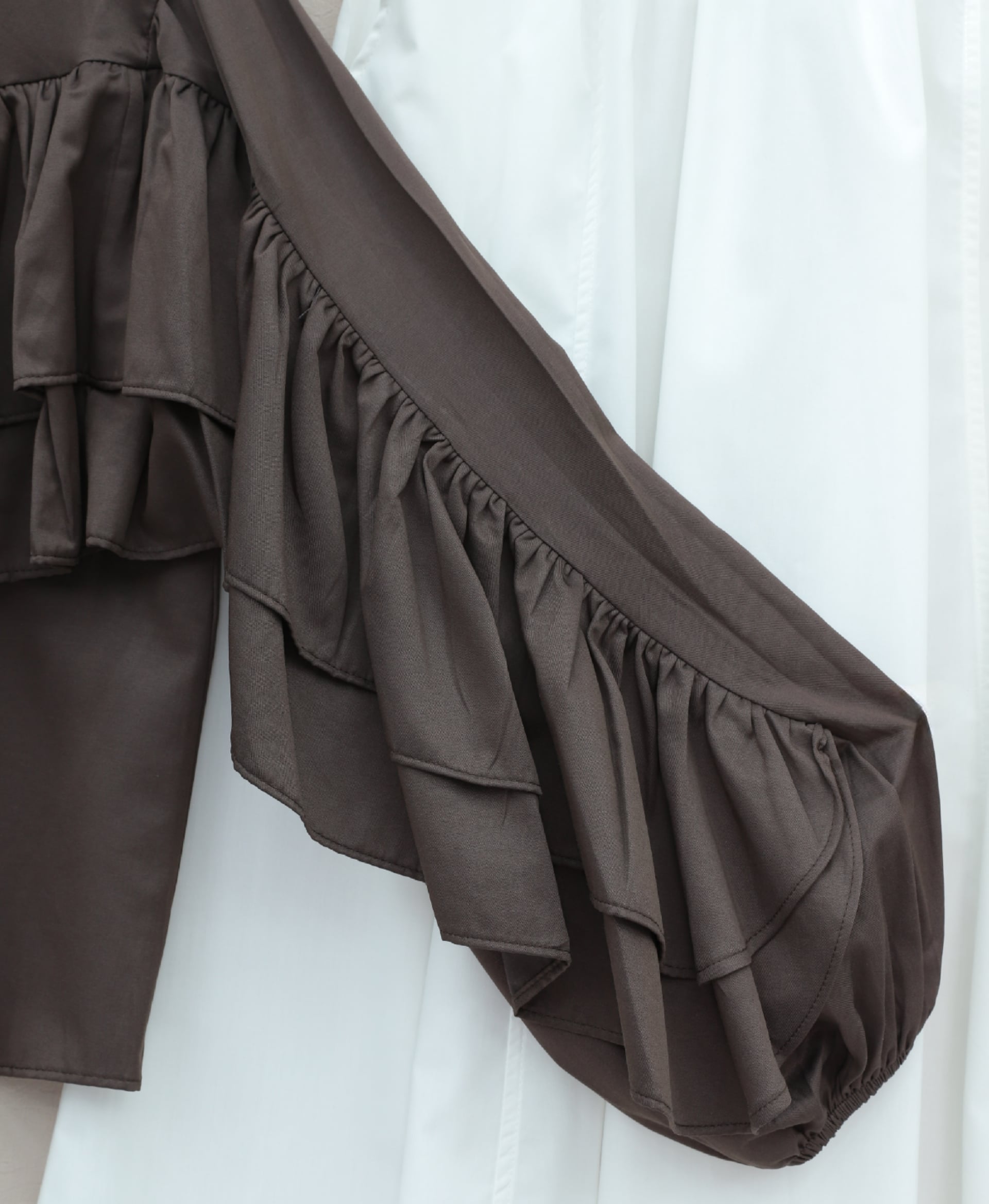 Flounced Sleeve Elasticated Cuff Blouse - Dark Brown - Podyumplus - by Peralane - photo 4