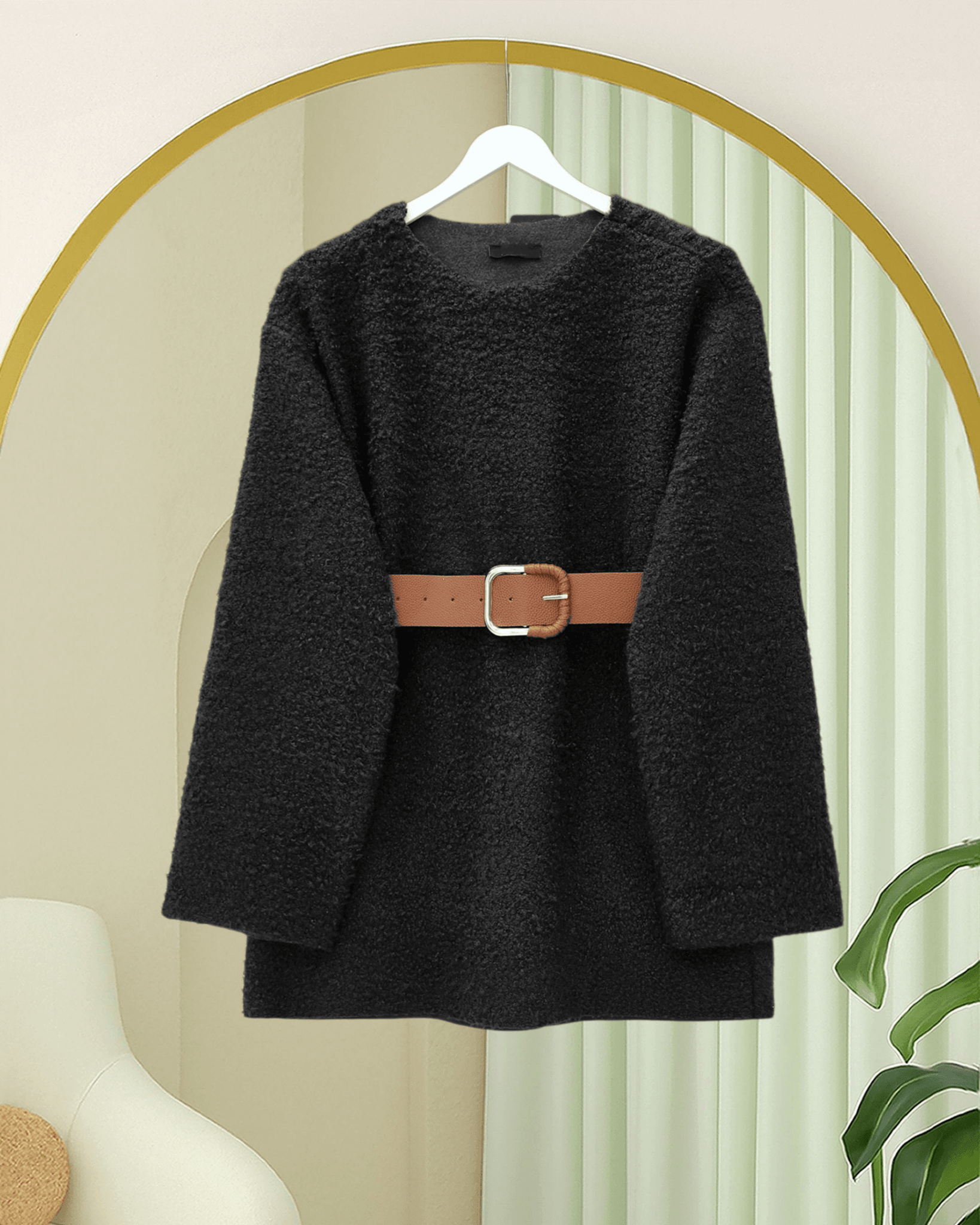 Black Boucle Tunic with Thick Belt - Podyumplus - by Peralane - photo 4