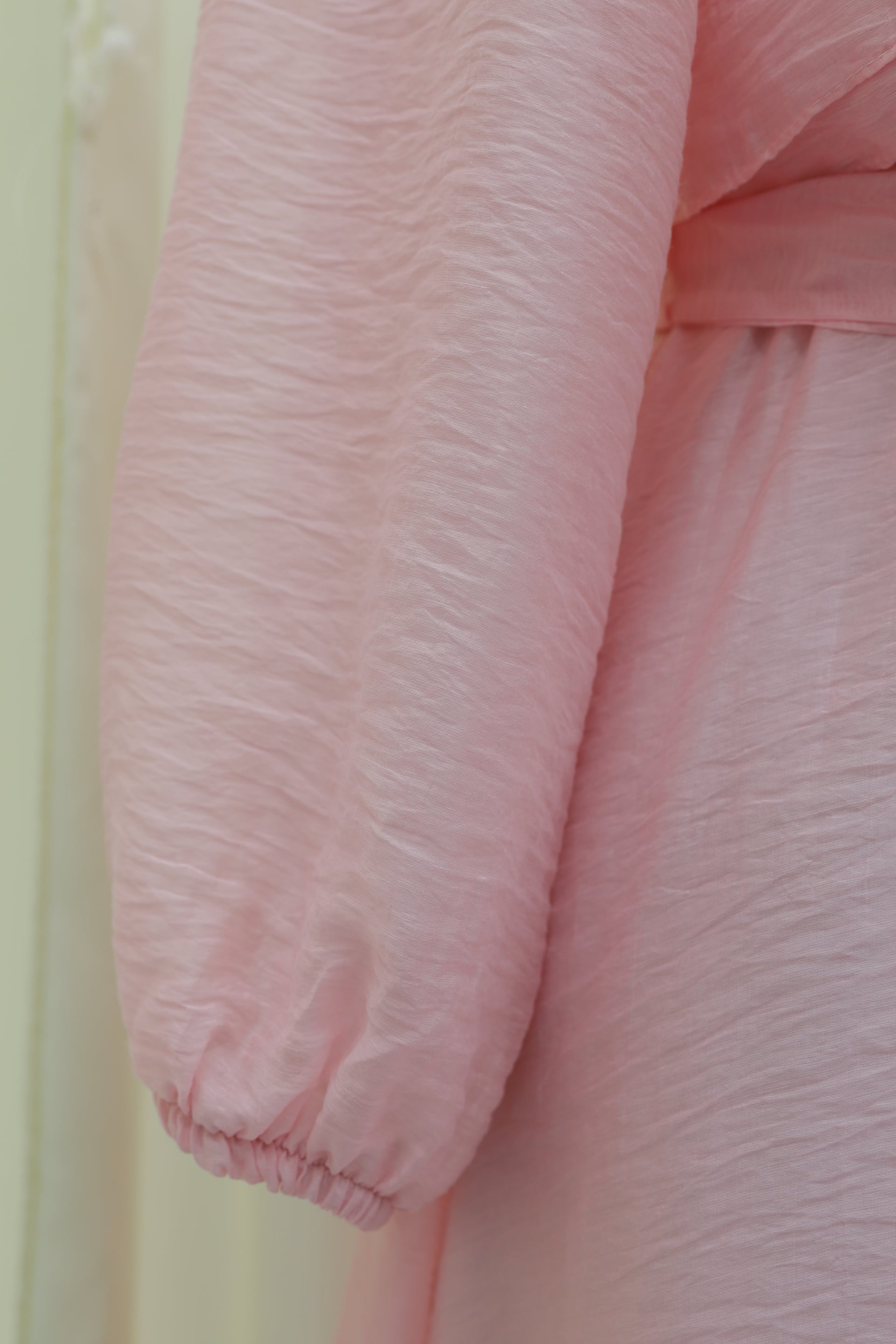 Pink Balloon Sleeve Lined Chiffon Dress with Elastic Waist Belt - Podyumplus - by Peralane - photo 8