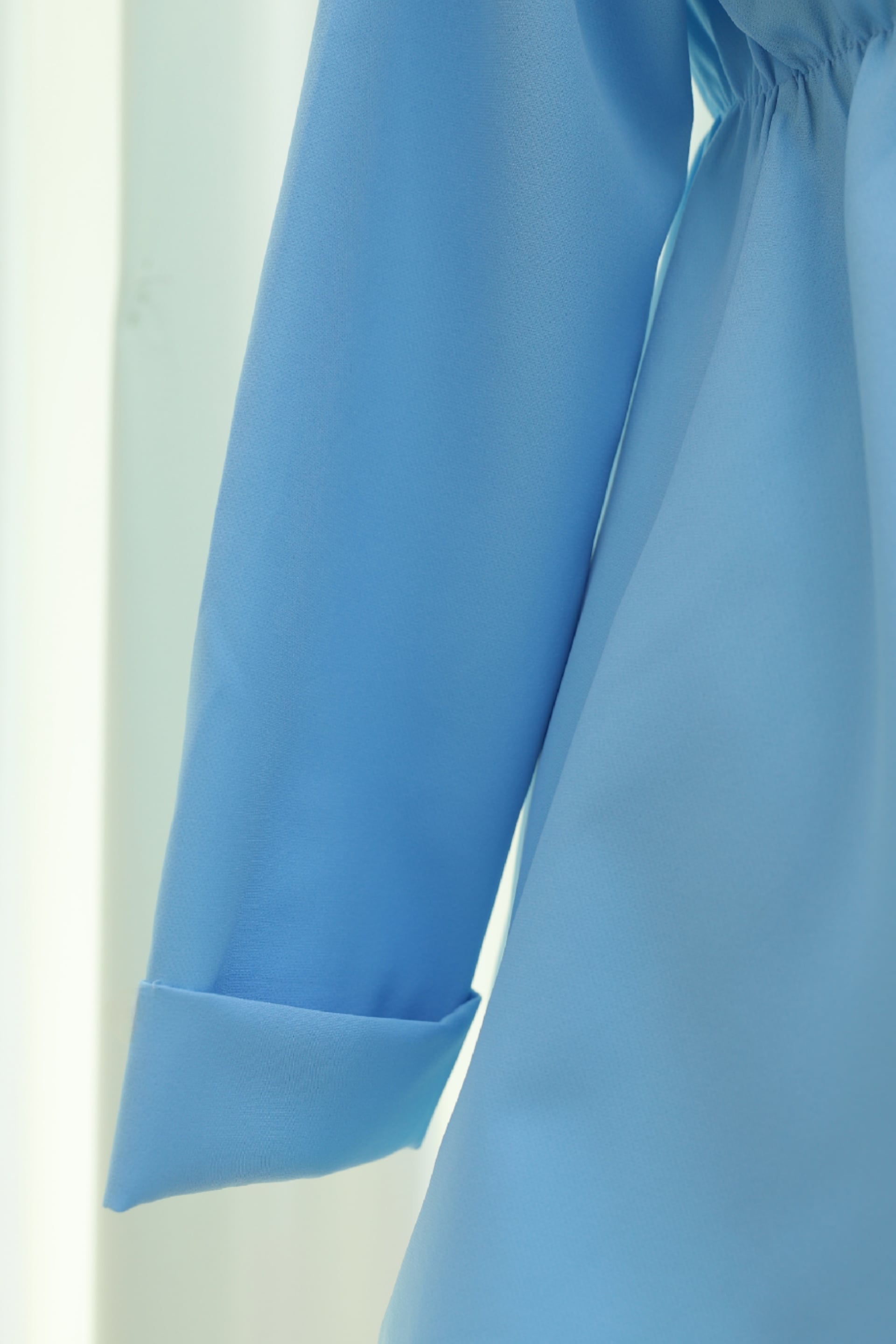 Elastic Waist Cuffed Sleeve Single Button Crepe Kimono - Baby Blue - Podyumplus - by Peralane - photo 7
