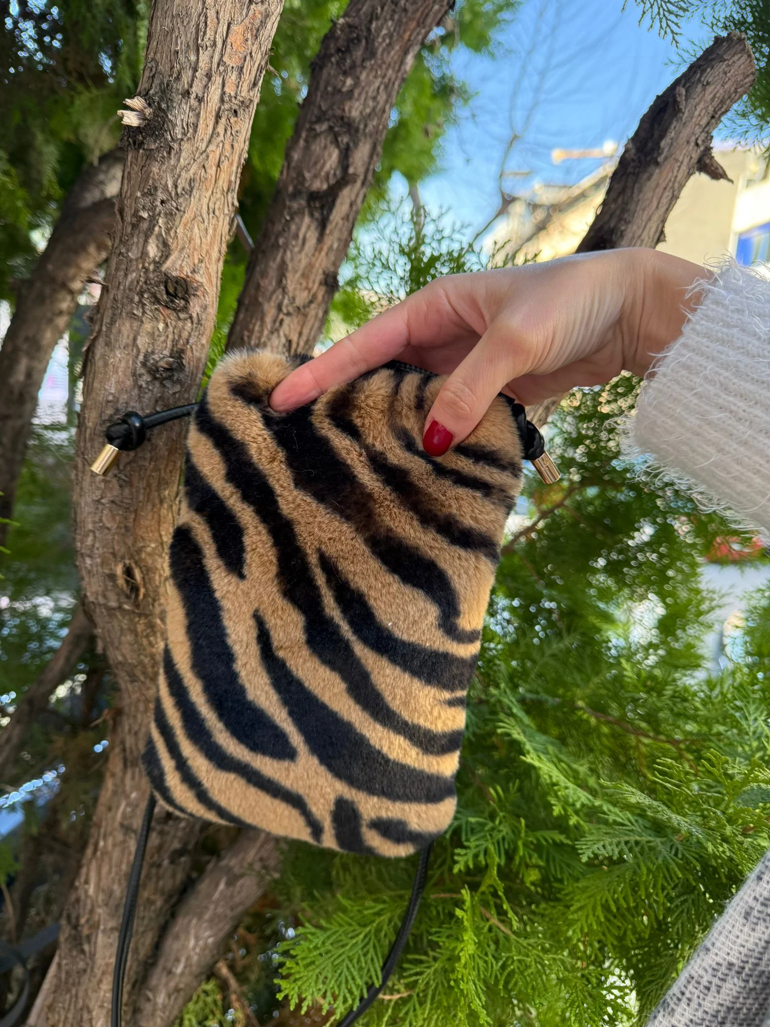 Zebra Print Brown Mini Plush Handbag with Adjustable Strap - Nesvay - by Peralane - photo 2