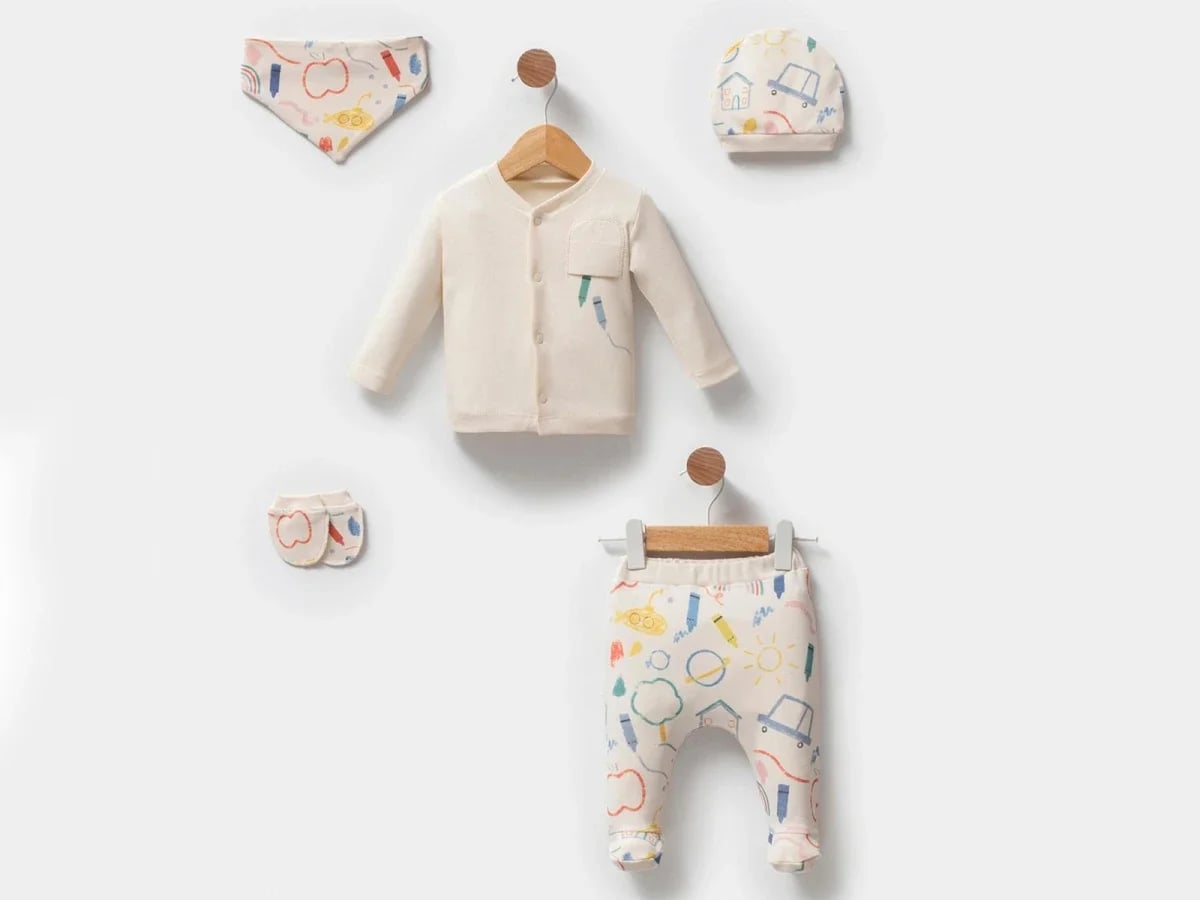 Car Print Baby Boy 5-Piece Set in Cream - Esya - by Peralane