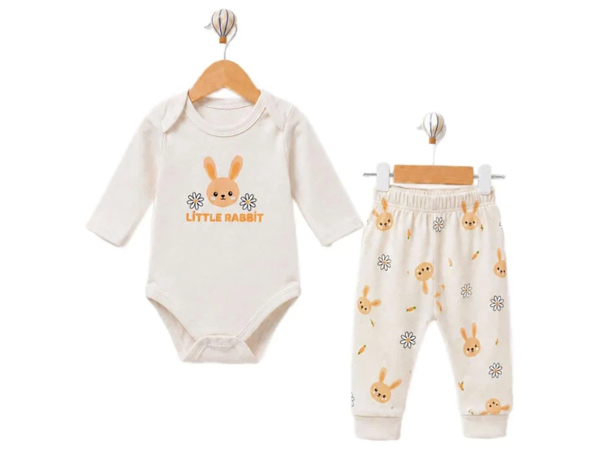 Baby Girls' Rabbit Print Bodysuit and Pants Set - Cream - Supermini - by Peralane