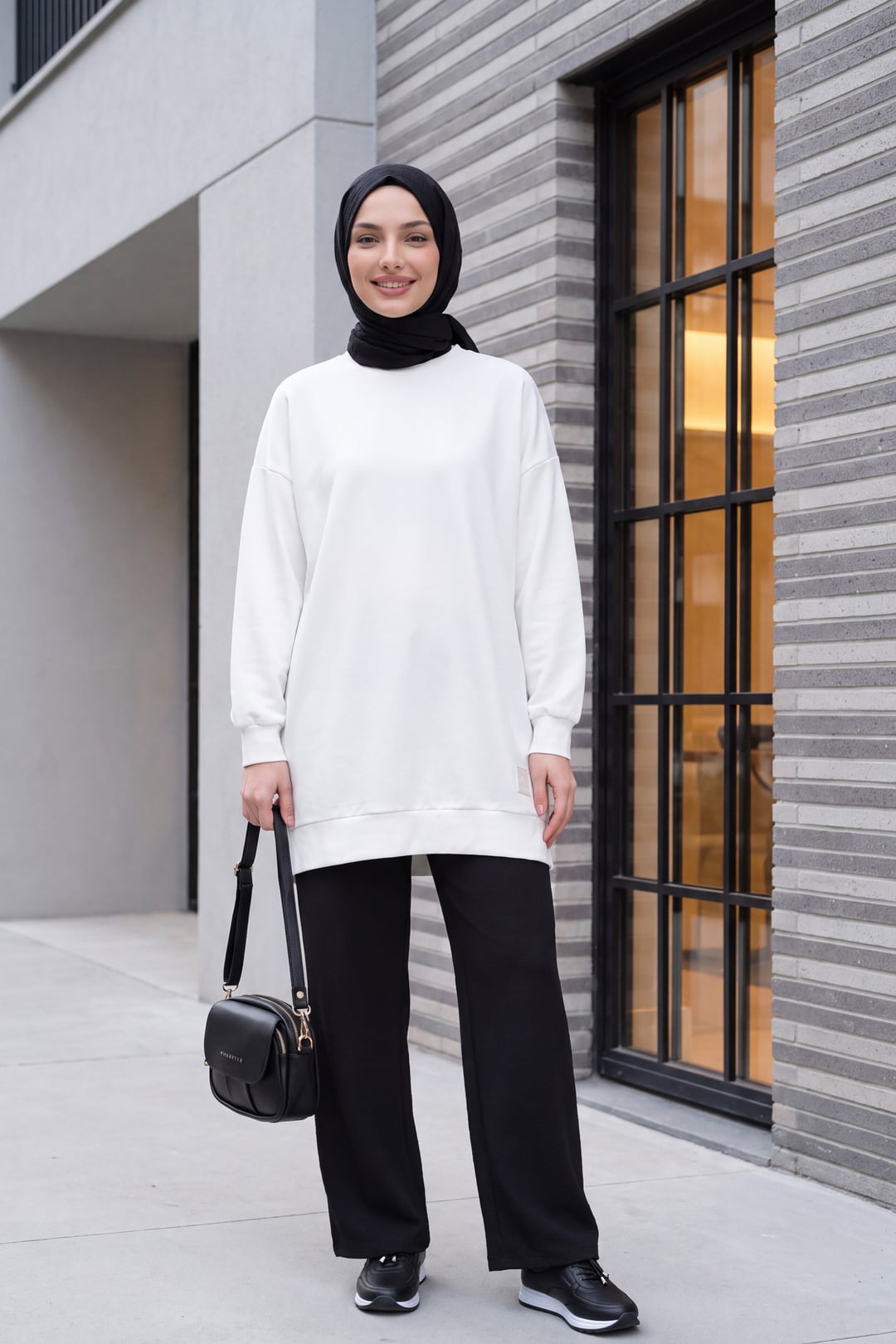 White Crew Neck Side Slit Oversize Sweatshirt - Podyumplus - by Peralane - photo 4