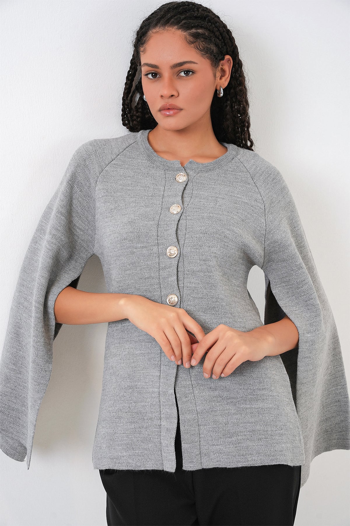 Women's Knit Poncho Cardigan 15965 - Grey - Bigdart - by Peralane - photo 6