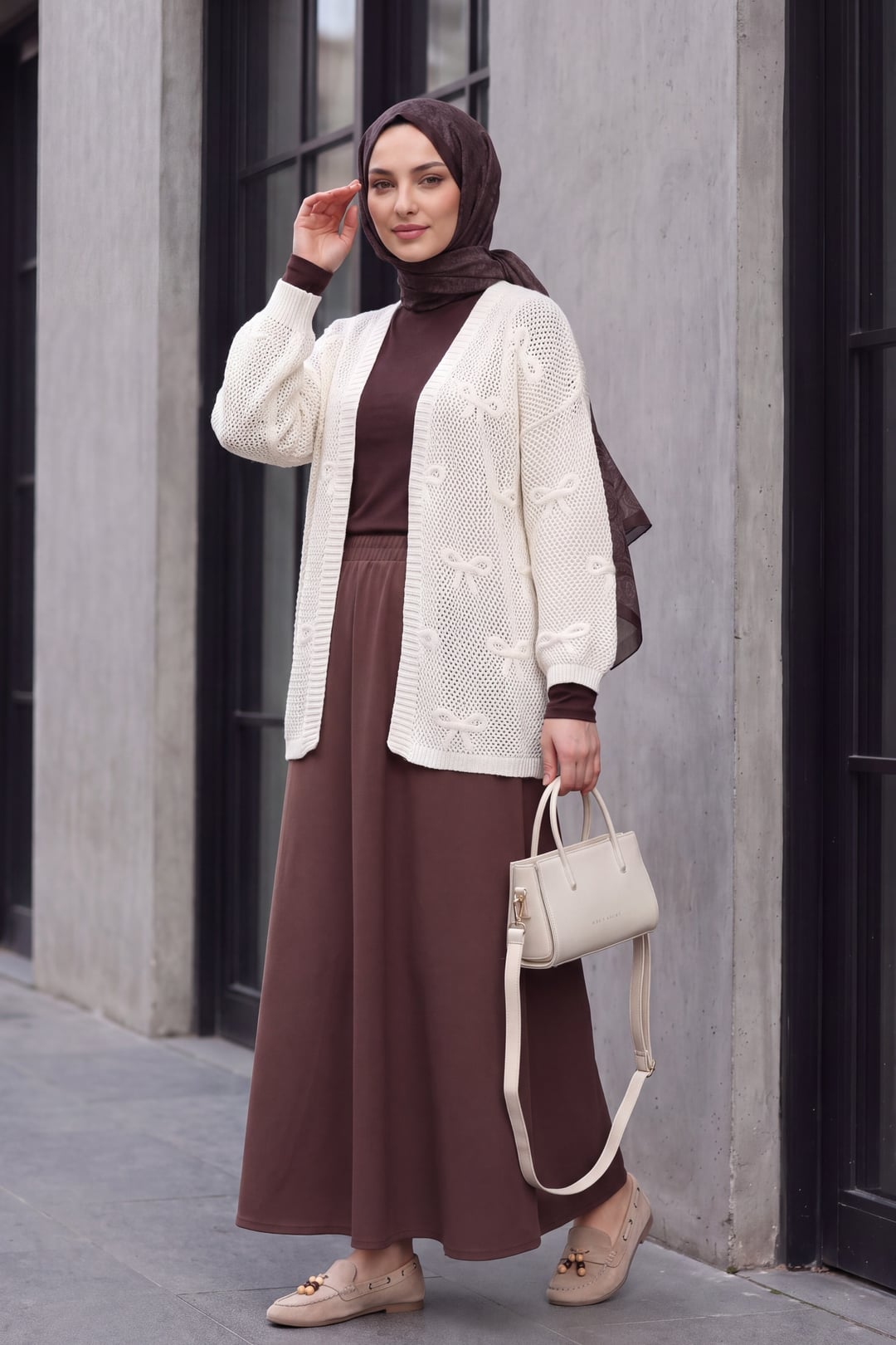 Bow Pattern Open-Knit Cardigan - White - Podyumplus - by Peralane - photo 3