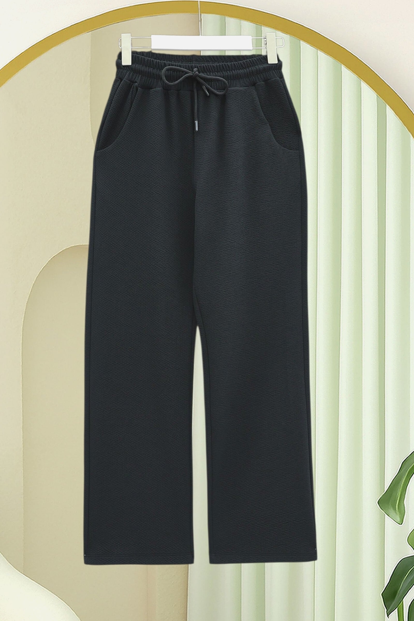 Zara Crepe Trousers with Drawstring Waist and Pockets - Black - Podyumplus - by Peralane - photo 3