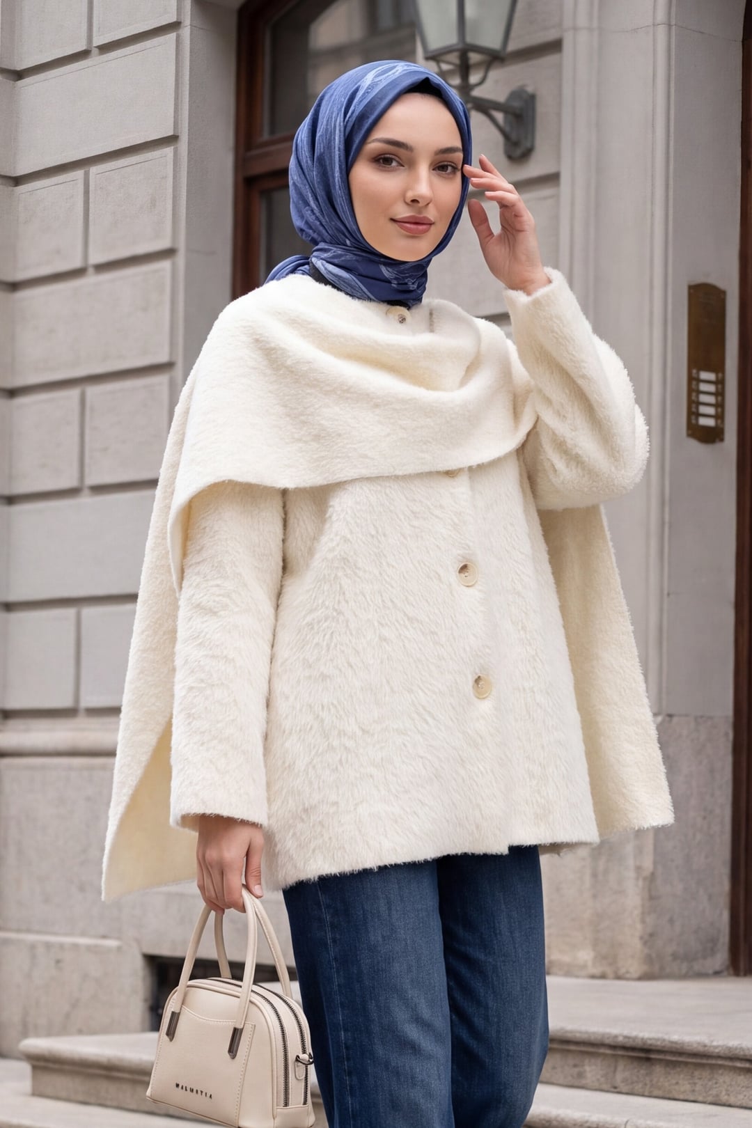 Collar Detail Button-Front Fuzzy Cardigan - Ecru - Podyumplus - by Peralane - photo 2