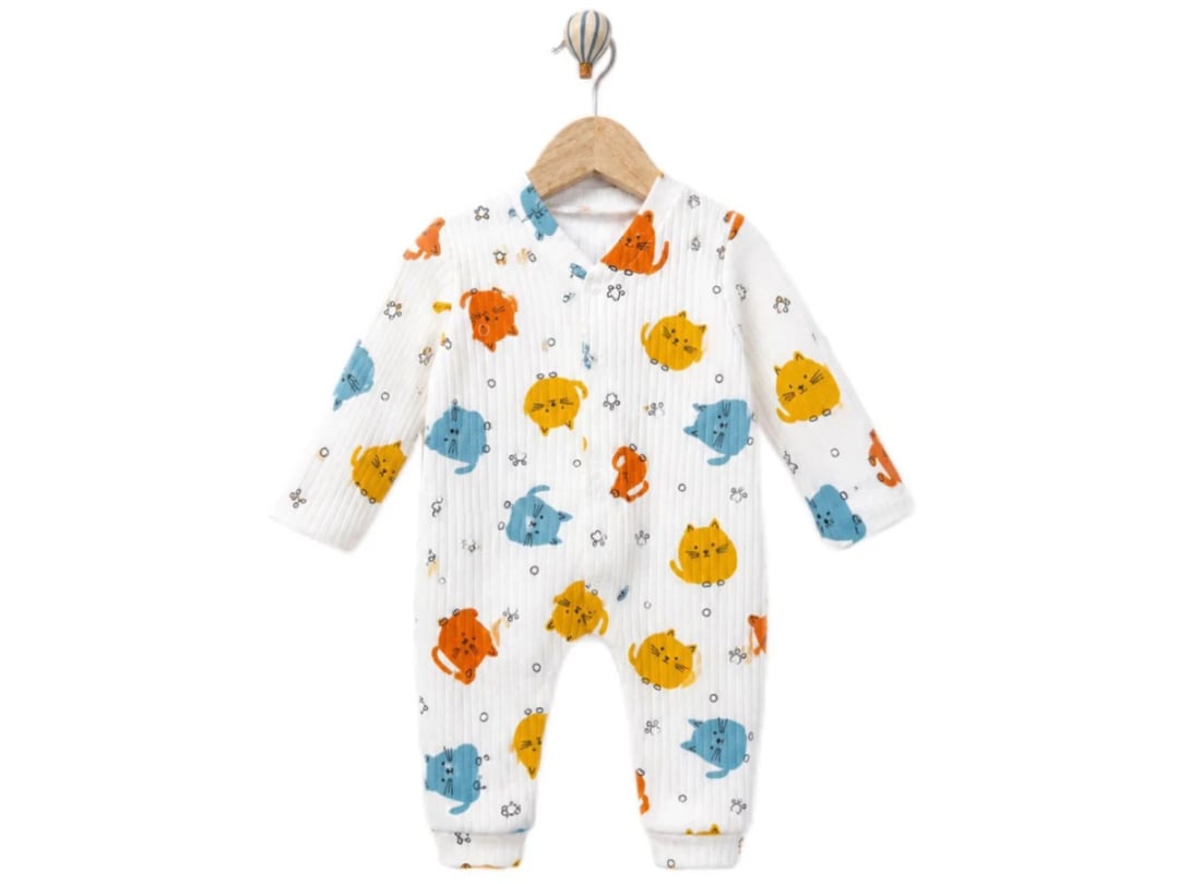 Cat Print Baby Romper with Snaps - Yellow (Pack of 3) - Supermini - by Peralane