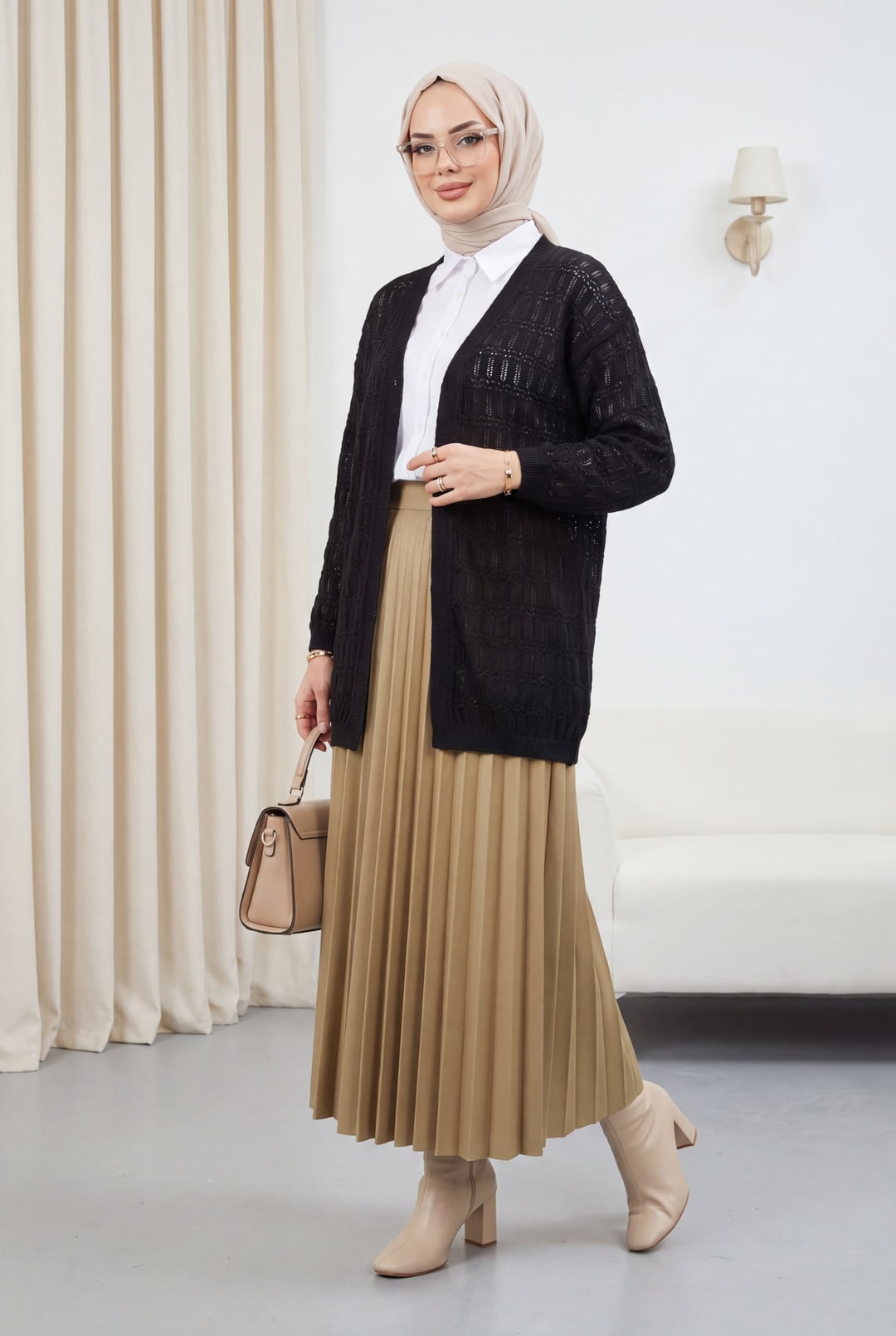 Black Openwork Knit Cardigan - Podyumplus - by Peralane - photo 2