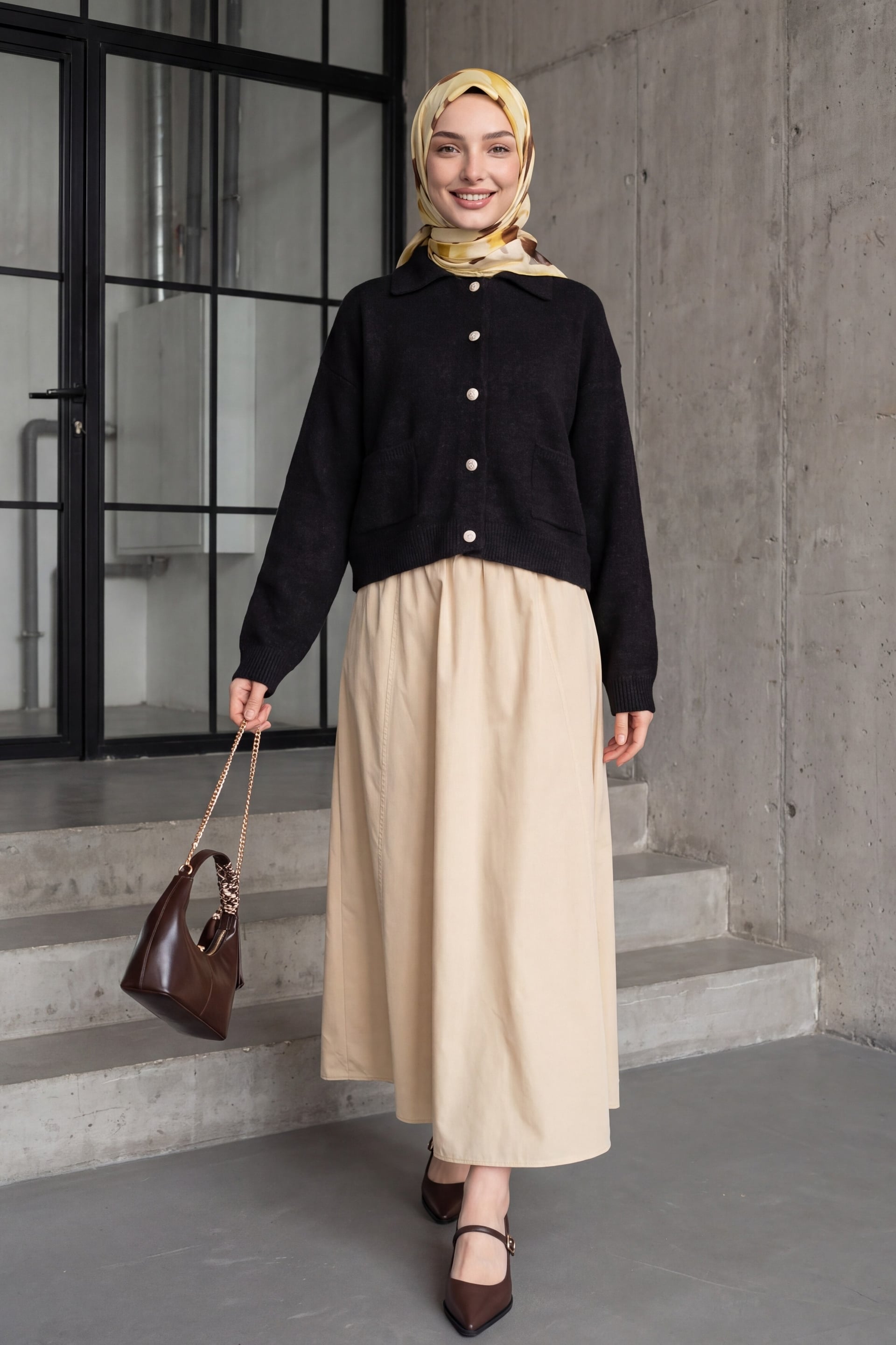 Double Pocket Shirt Collar Buttoned Knit Cardigan - Anthracite - Podyumplus - by Peralane - photo 3