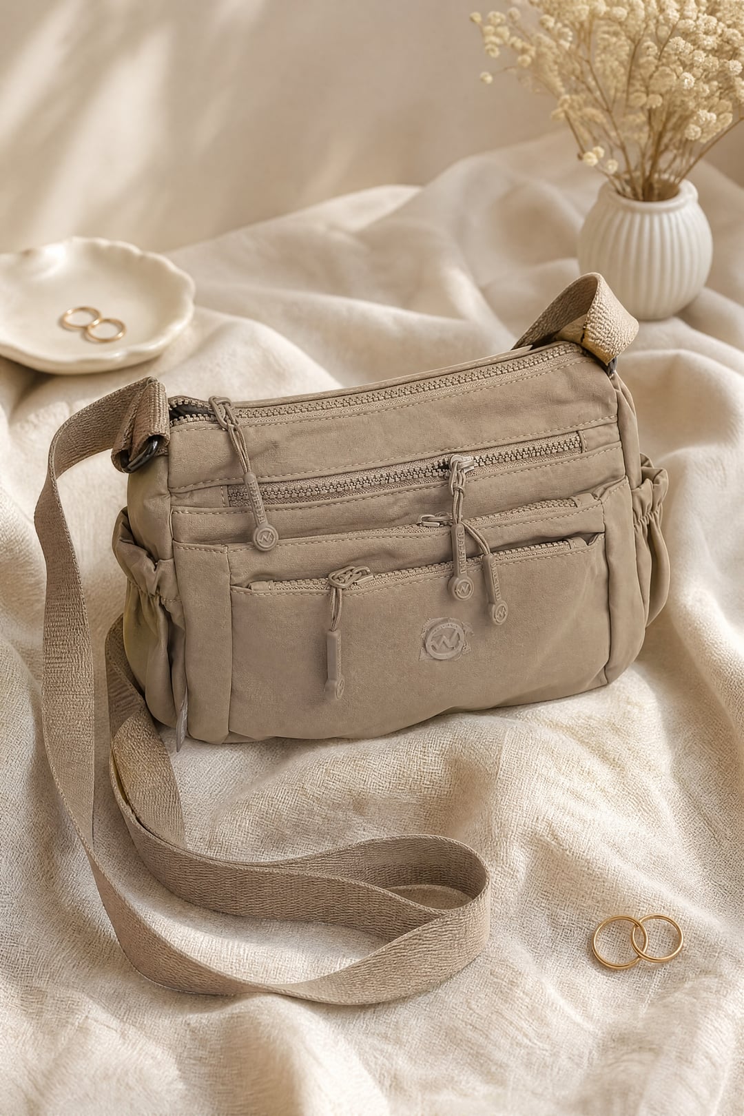 Multipocket Woven Strap Crossbody Bag - Taupe - Podyumplus - by Peralane