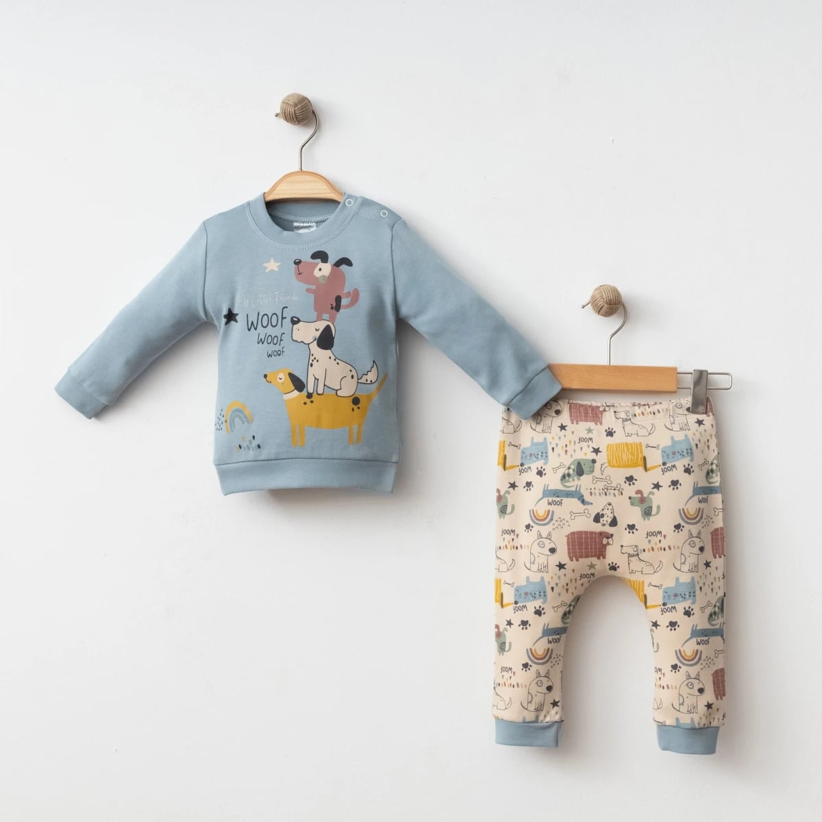 Animals Print 2 Piece Baby Set - Light Blue and Cream - Gumus Baby - by Peralane