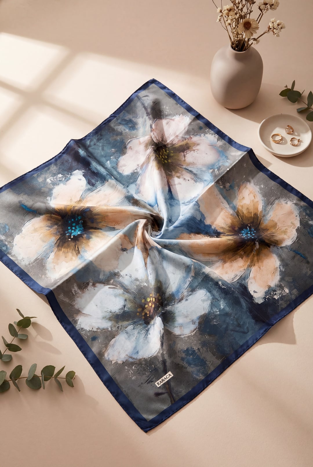 Printed Rayon Scarf - Petrol Blue - Podyumplus - by Peralane