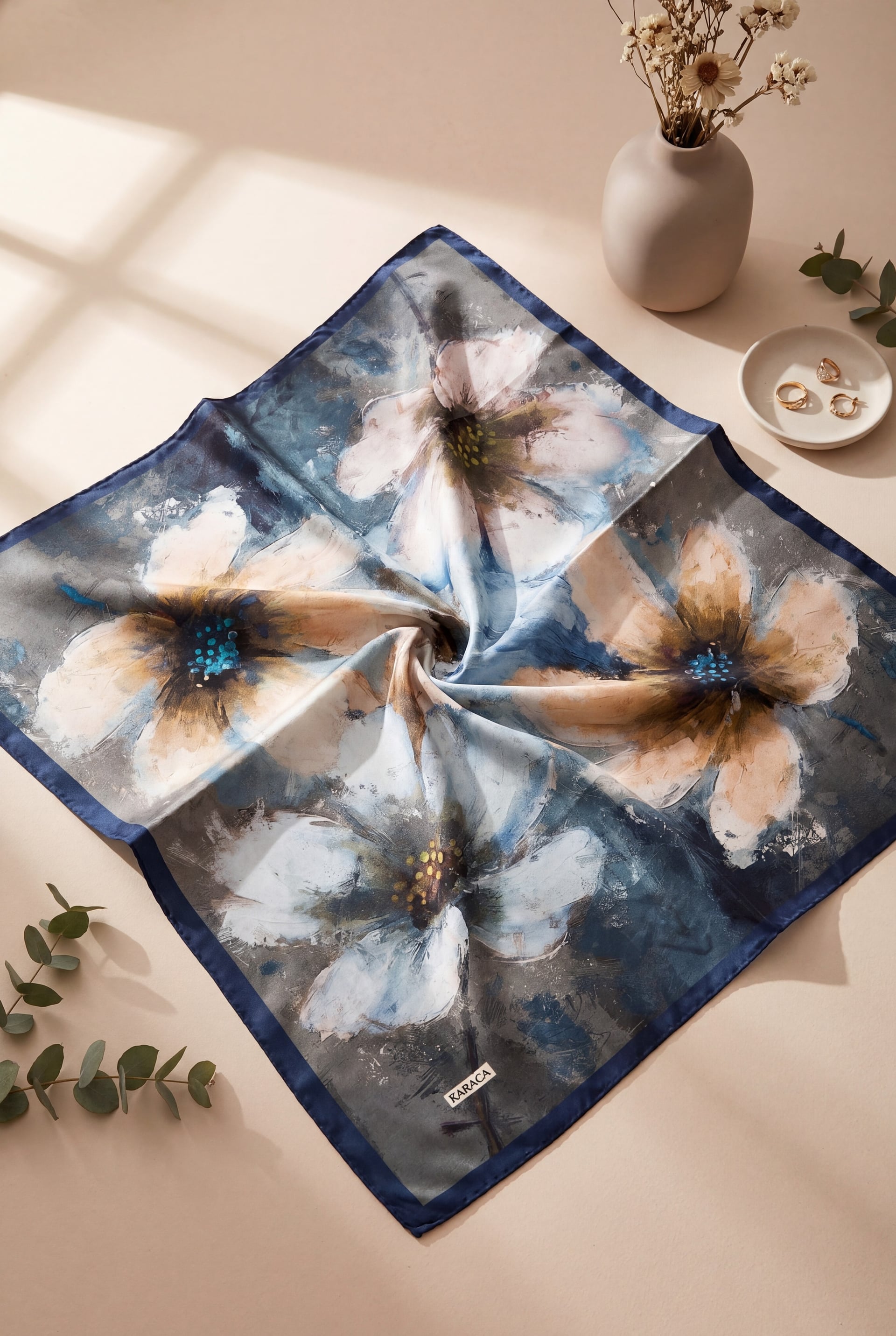 Printed Rayon Scarf - Petrol Blue - Podyumplus - by Peralane