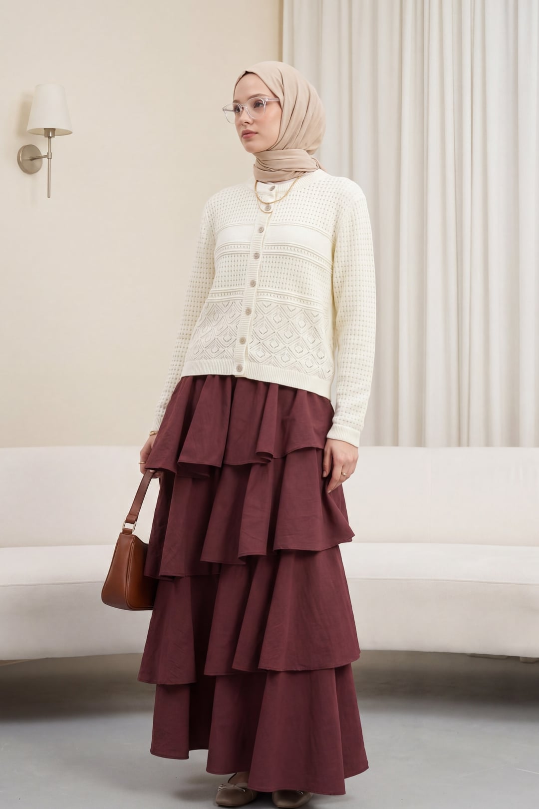 Round Neck Lace Button Knit Cardigan - White - Podyumplus - by Peralane - photo 3