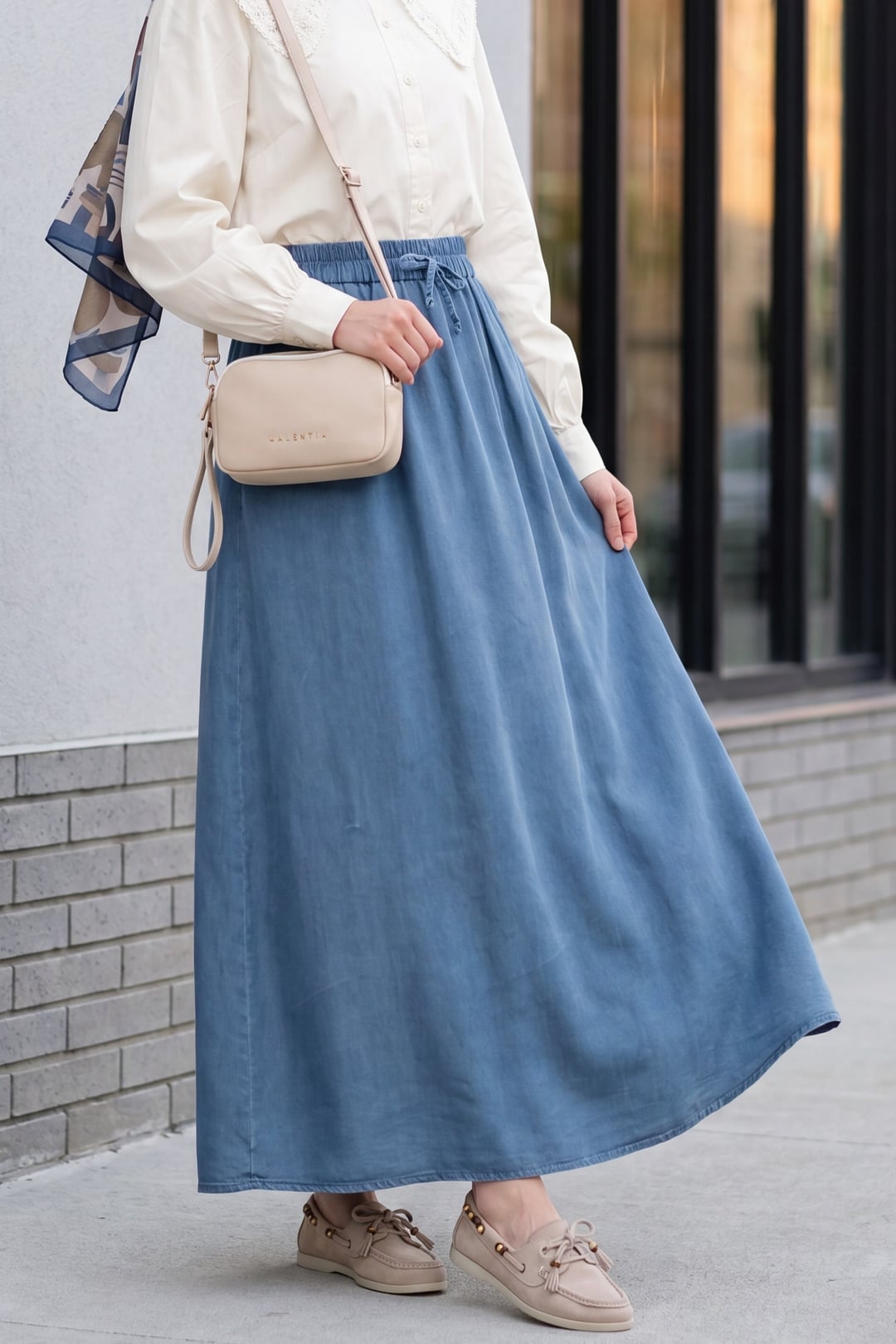 Elastic Waist Drawstring Pocket Tencel Skirt - Petrol - Podyumplus - by Peralane
