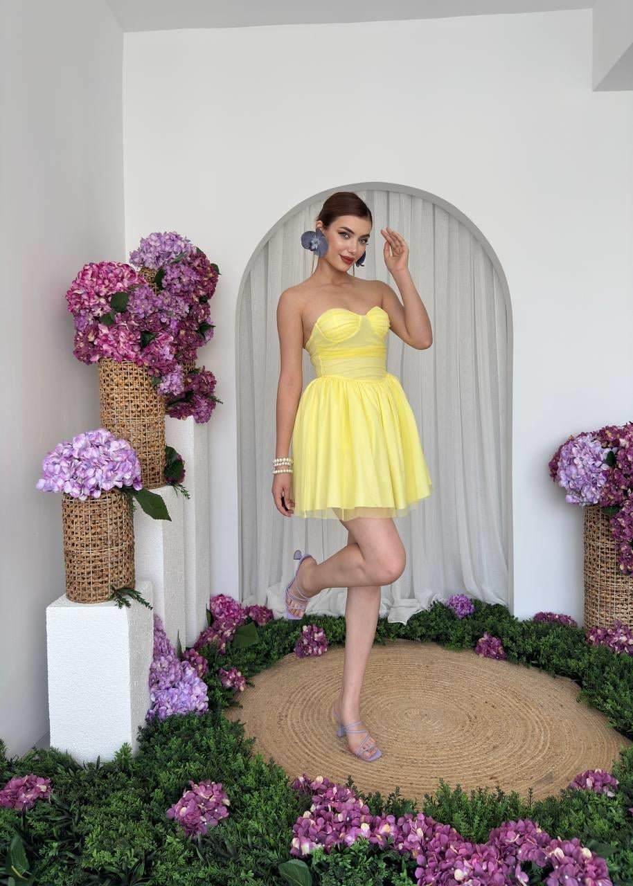 Bright Yellow Strapless Sweetheart Tulle Dress - Etika - by Peralane - photo 5