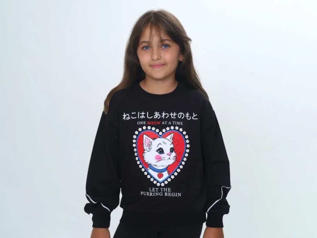 Girls' Cat Print Sweatshirt - Vizviz - by Peralane