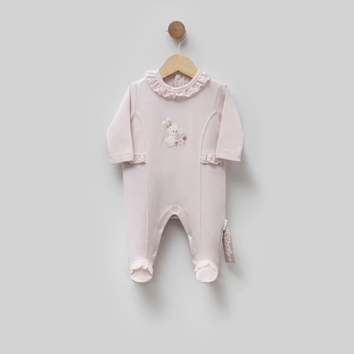Baby Romper with Lace Collar and Bunny Embroidery - Pink - Flexi Baby - by Peralane